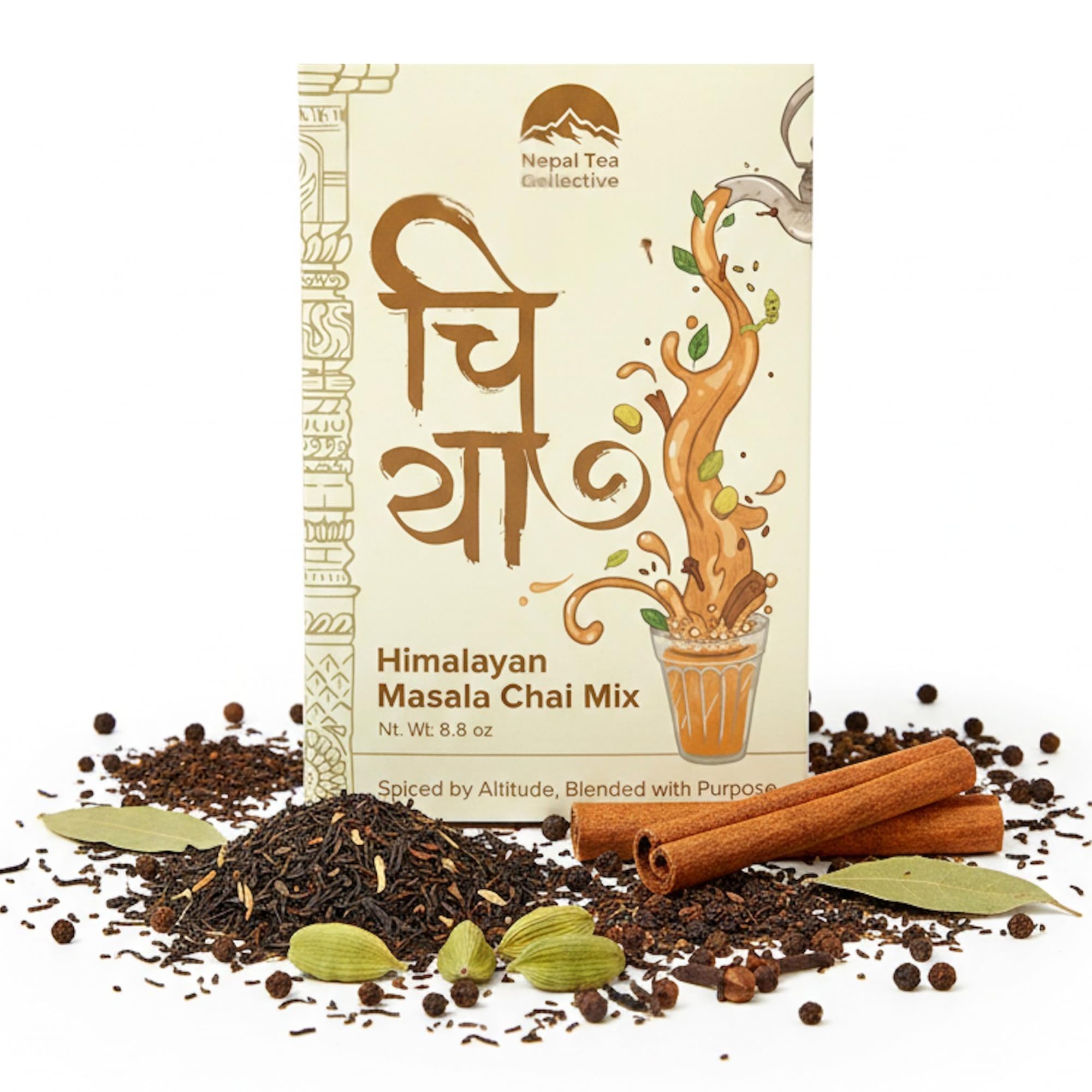 Nepal Tea Himalayan Masala Chai Tea Mix | CTC & Loose Leaf Black Tea with Organic Chai Spice Blend - Cinnamon, Ginger, Cardamom, Cloves & Black Pepper | Unsweetened Sugar Free Chai Mix, 8.8 Oz Blend