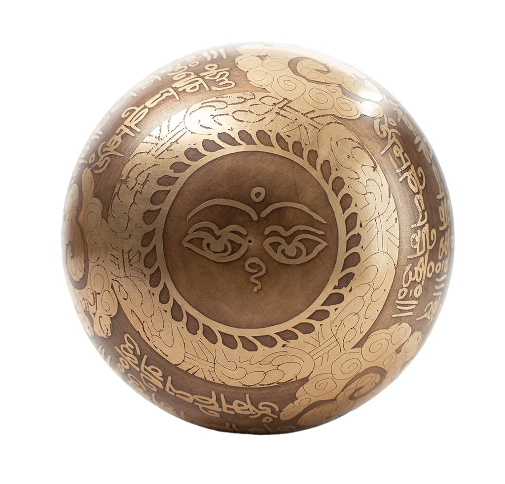 Tibetan Singing Bowl Set – Bronze Master Grade with Pure Tone & Thangka Art – Handmade in Nepal by Himalayan Bazaar (Gold & Yellow)