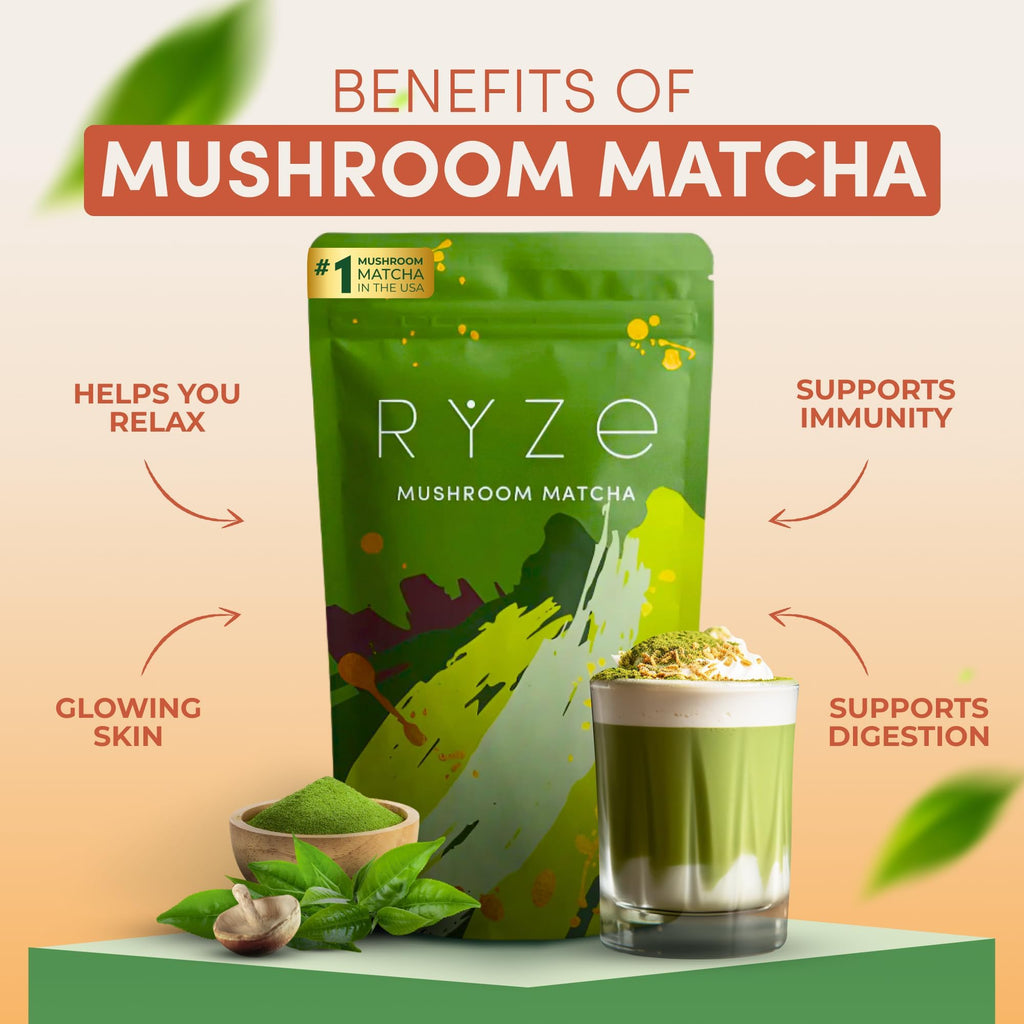 RYZE SUPERFOODS Ultimate Energy Bundle Medium Roast, USDA Organic Mushroom Coffee & Mushroom Matcha + Probiotic Creamer with 6 Adaptogenic Mushrooms for Better Energy, Focus, Digestion, Immunity, 30 serving each