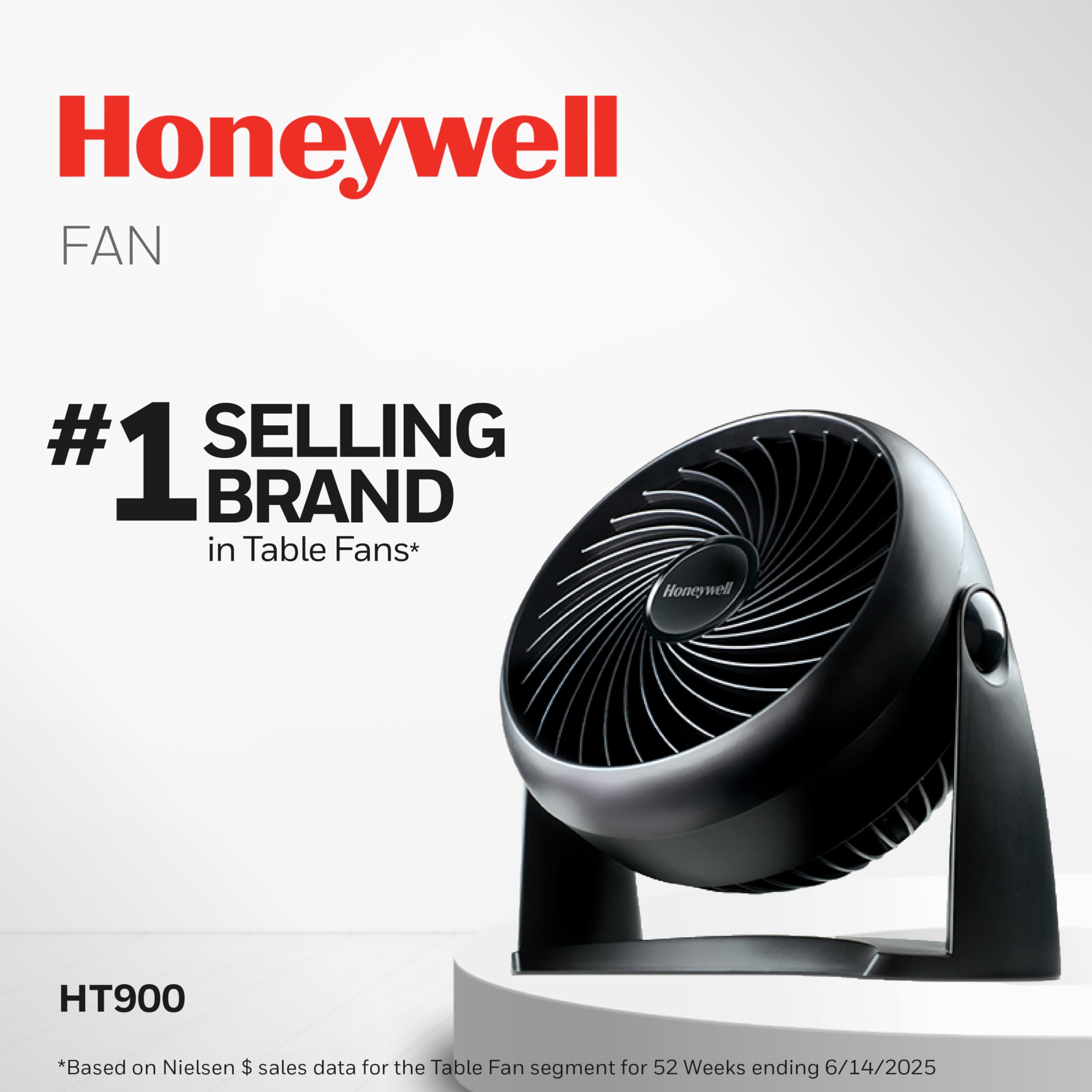 Honeywell TurboForce Air Circulator, Small Tabletop Fan, Quiet Personal Fan for Home or Office, 3 Speeds, 90 Degree Pivoting Head, Black, HT900