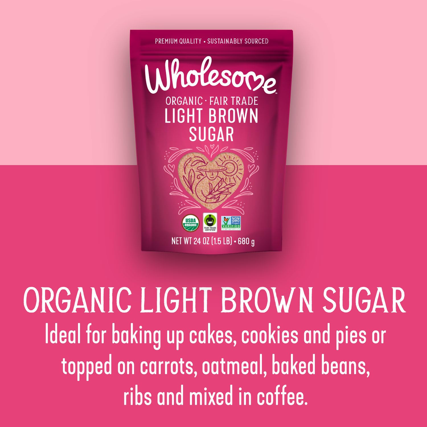 Wholesome Fair Trade Organic Light Brown Sugar, 24oz, 6-Pack