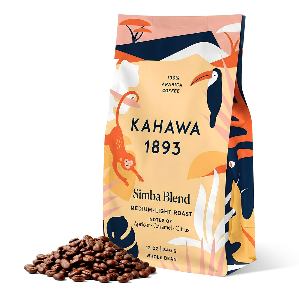 Kahawa 1893 Whole Bean Coffee Medium-Light Roast Simba Blend 12 Oz - As Seen on Shark Tank, Naturally Sweet, Organically Grown, Ethically & Sustainably Sourced