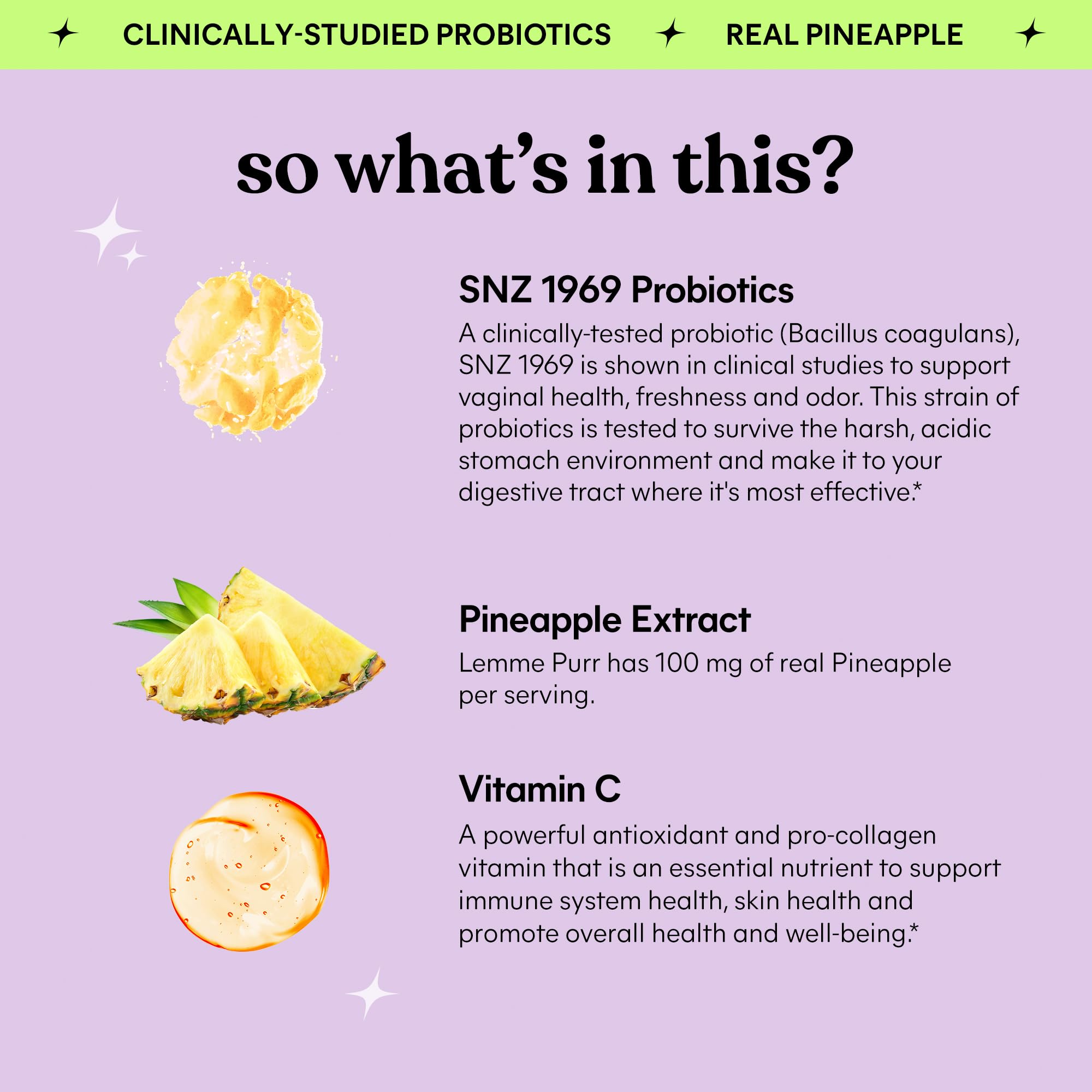 Lemme Purr Vaginal Probiotic Gummies for Women - Balanced pH, Healthy Odor, Yeast Balance & Flora Support + Vitamin C for Immune Health - Tasty Pineapple (60 Count) (Pack of 2)