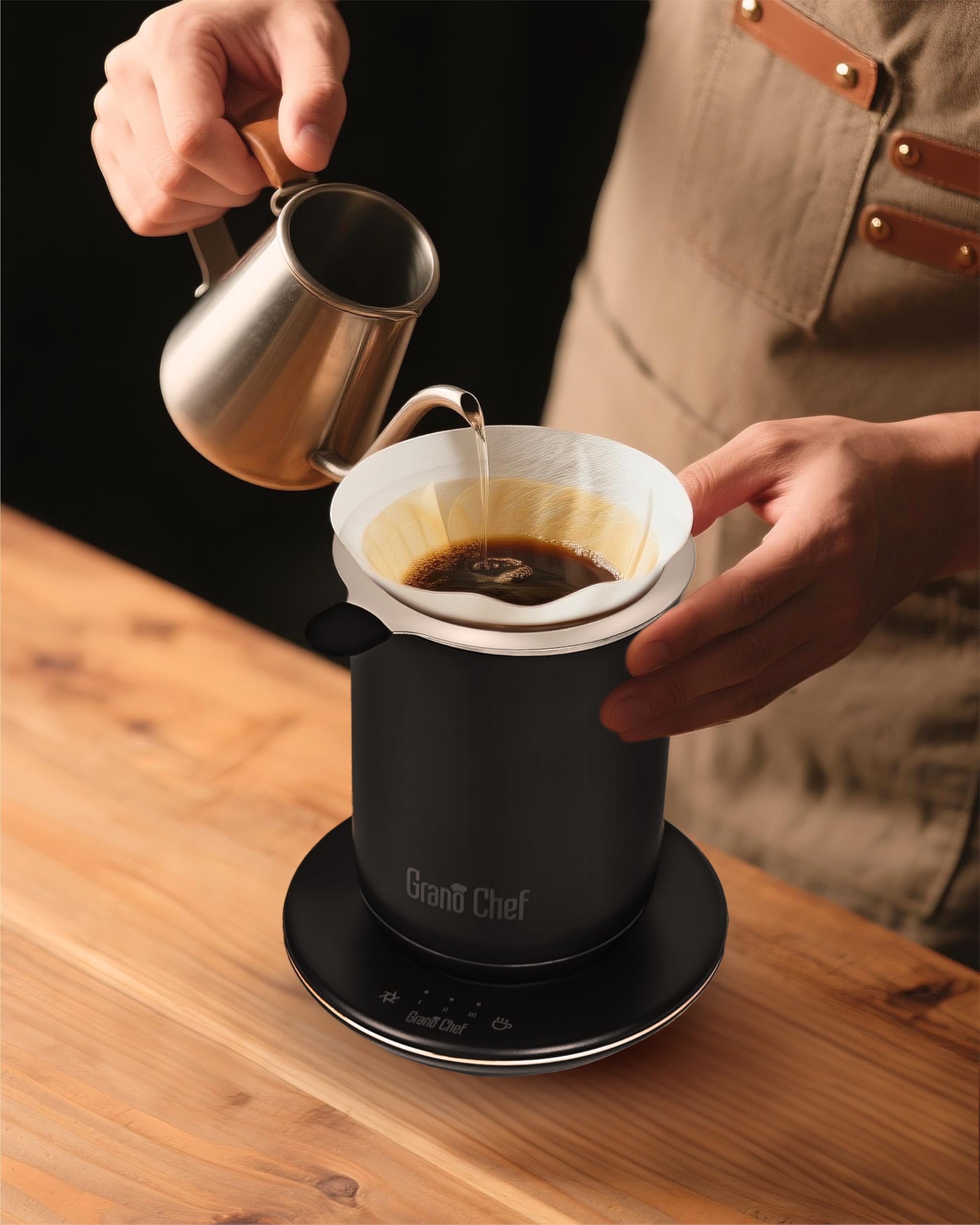 Self-Heating Coffee Mug, Coffee Mug with Self Stirring&Fast Heating, 10oz Temperature Controlled Coffee Cup Warmer, Heated for Tea/Coffee at Office/Kitchen/Travel, with Reusable Coffee Dripper, Black