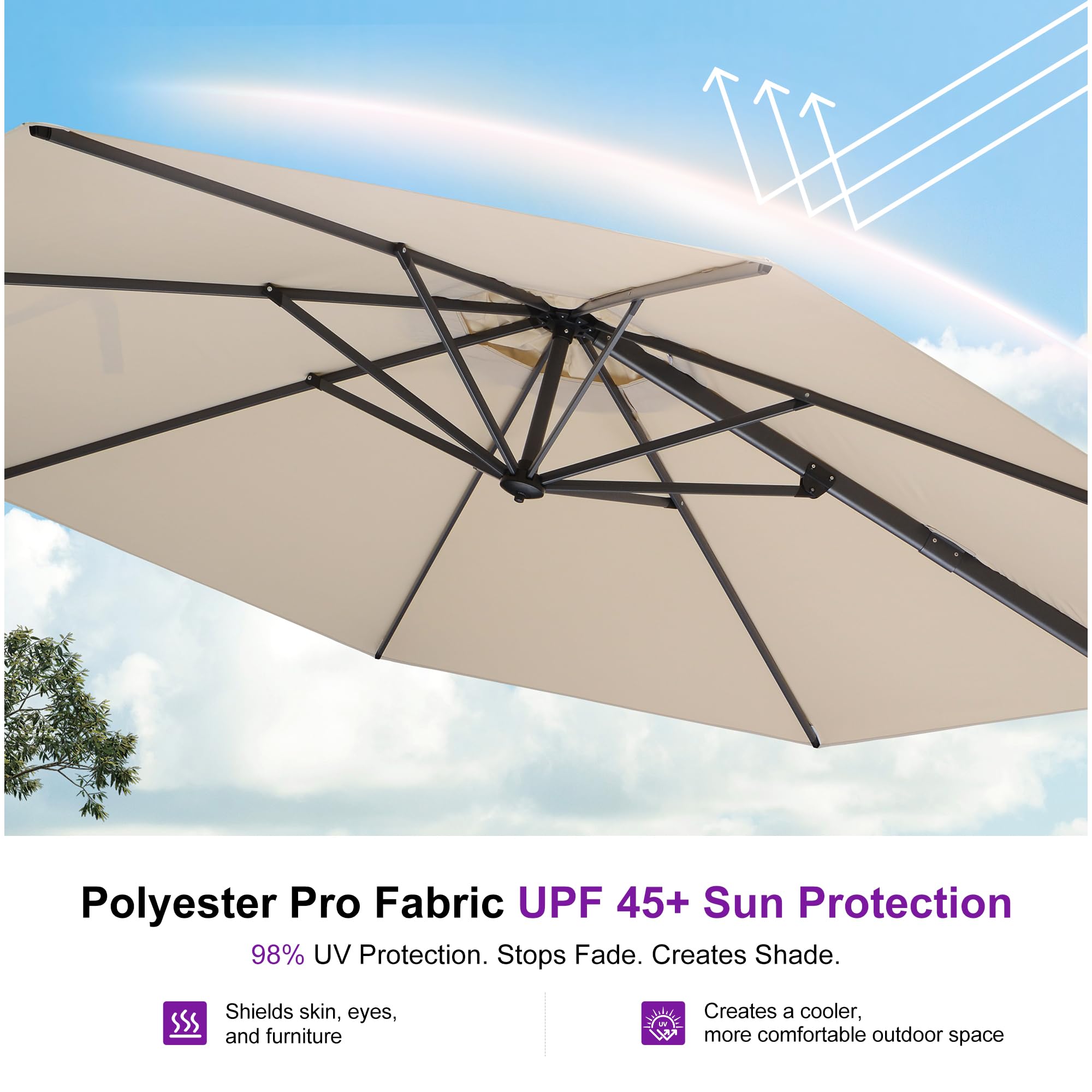 PURPLE LEAF 10 Feet Patio Umbrella Outdoor Cantilever Round Umbrella Aluminum Offset Umbrella with 360-degree Rotation for Garden Deck Pool Patio, Beige