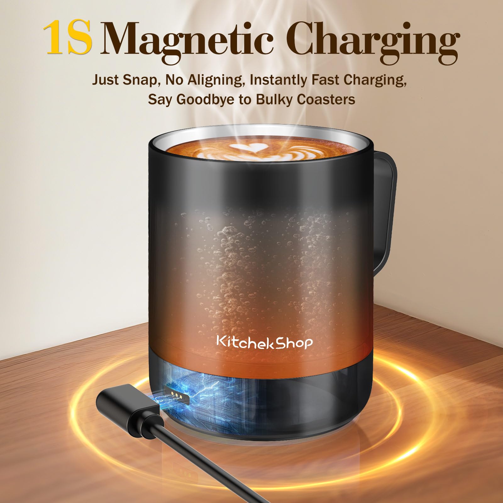 KitchekShop 14oz Smart Coffee Mug Warmer - Self-Heating Mug with App Control, 160℉ Temperature Control, 150-Min Battery, Rechargeable Heated Mug Warmer for Home Office, Ideal Gifts for Dad Mom