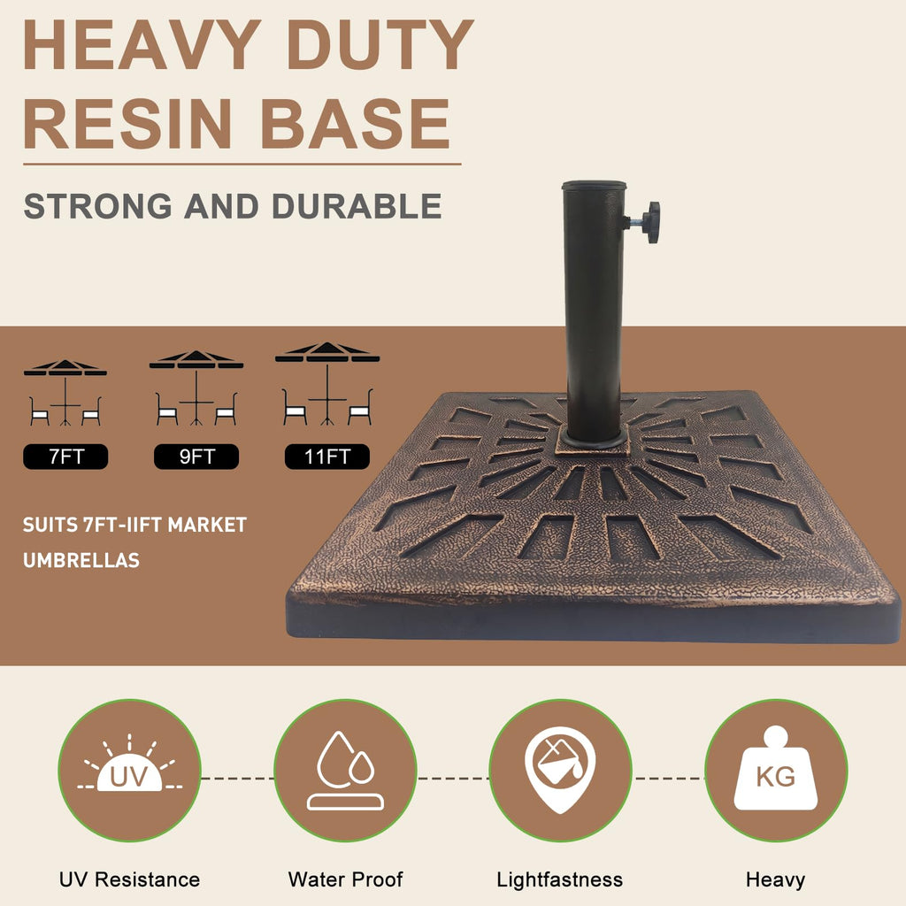 T&Jero 42 lb Square Heavy Duty Patio Market Table Umbrella Base Stand Weight for Outdoor, Bronze