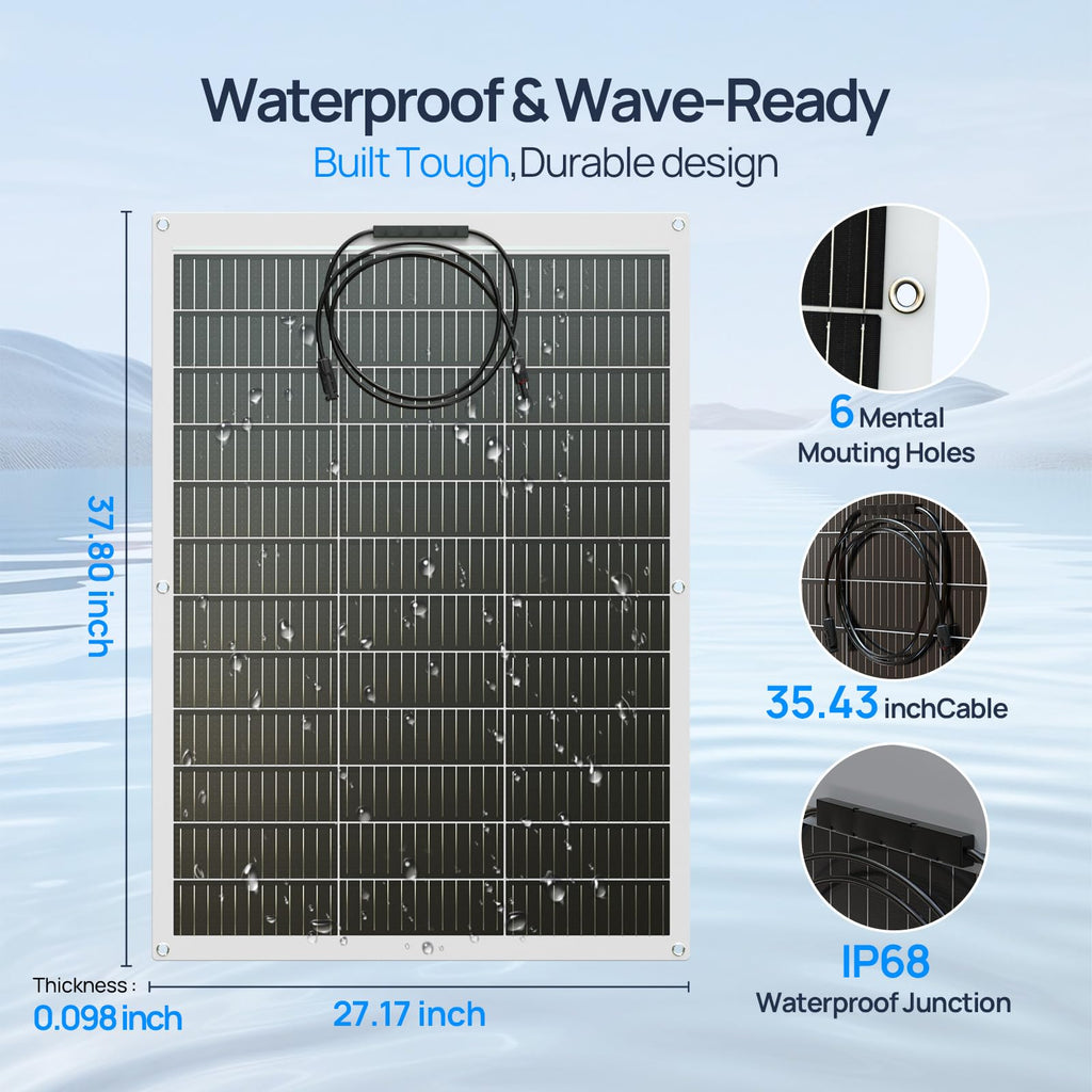 ECO-WORTHY 260W Flexible Solar Panel Kit for Golf Cart,1040wh/day Generation,Charge While Driving,Extend Battery Life,Go Further：2pcs 130W Solar Panel,24V/36V/48V/60V/72V MPPT Boost Charge Controller