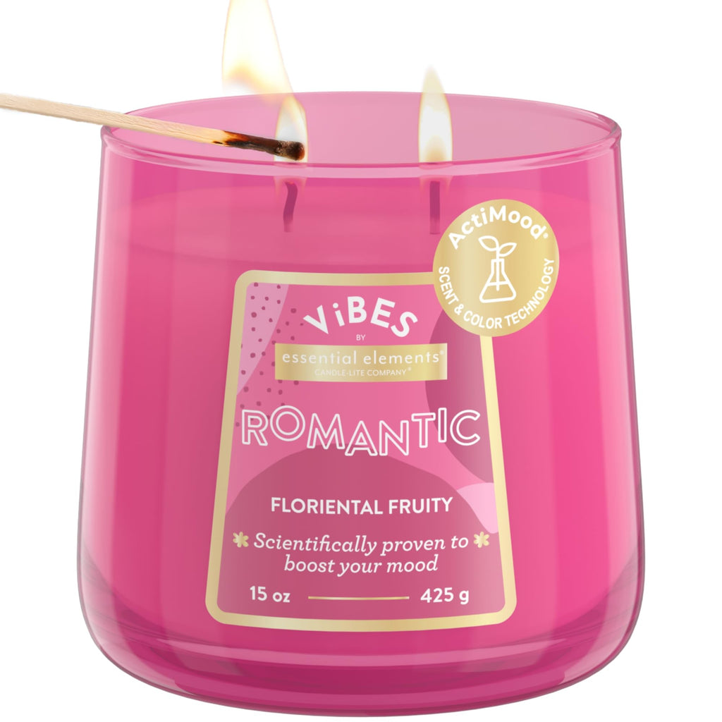 Candle-Lite Vibes Floriental Fruity Mood-Enhancing Scented Candles, 15 oz Jar, Aromatherapy, Proudly Poured in the USA, 2-Wick, 86 Hours Burn Time, Perfect Relaxation Gift
