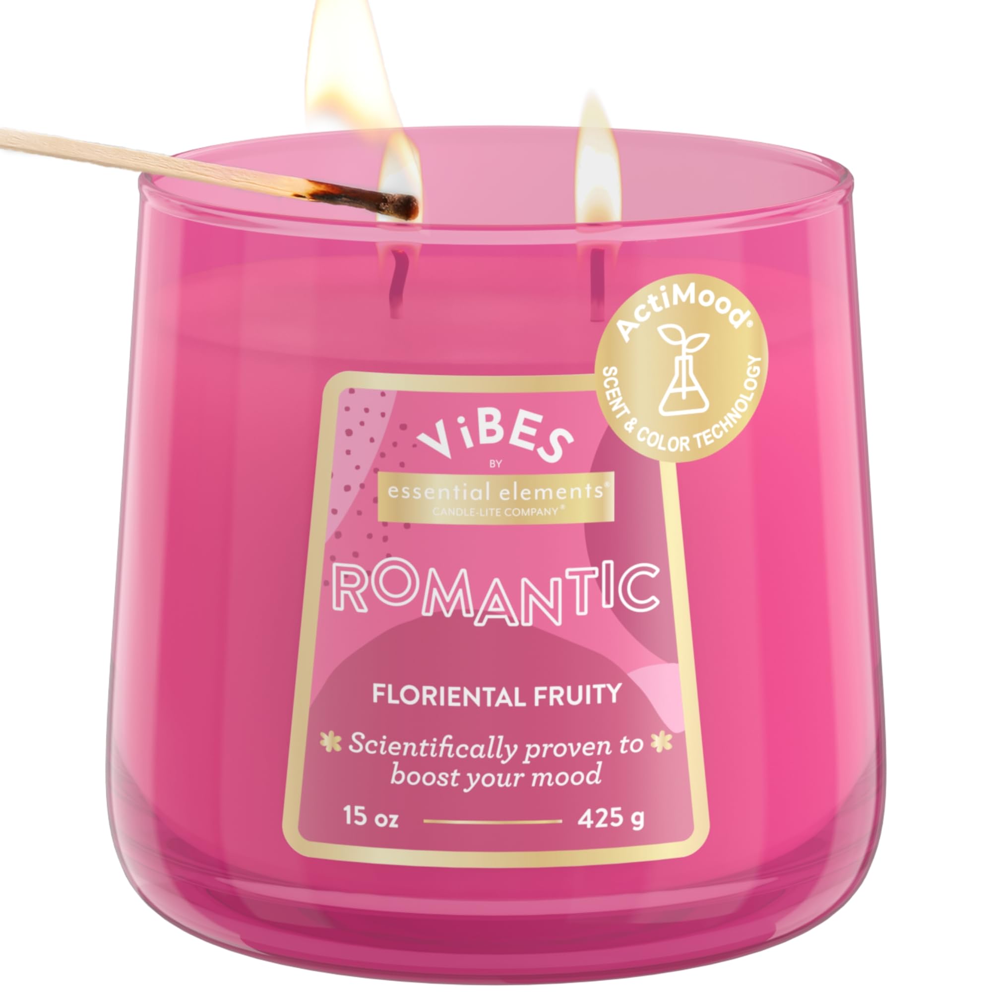 Candle-Lite Vibes Floriental Fruity Mood-Enhancing Scented Candles, 15 oz Jar, Aromatherapy, Proudly Poured in the USA, 2-Wick, 86 Hours Burn Time, Perfect Relaxation Gift