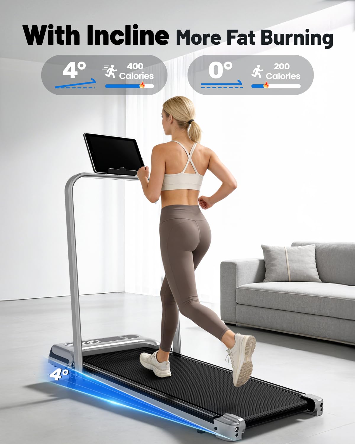 Yagud Walking Pad Treadmill for Home Office, Portable Under Desk Treadmill with Remote Control and LED Display, Walking Jogging Running Machine