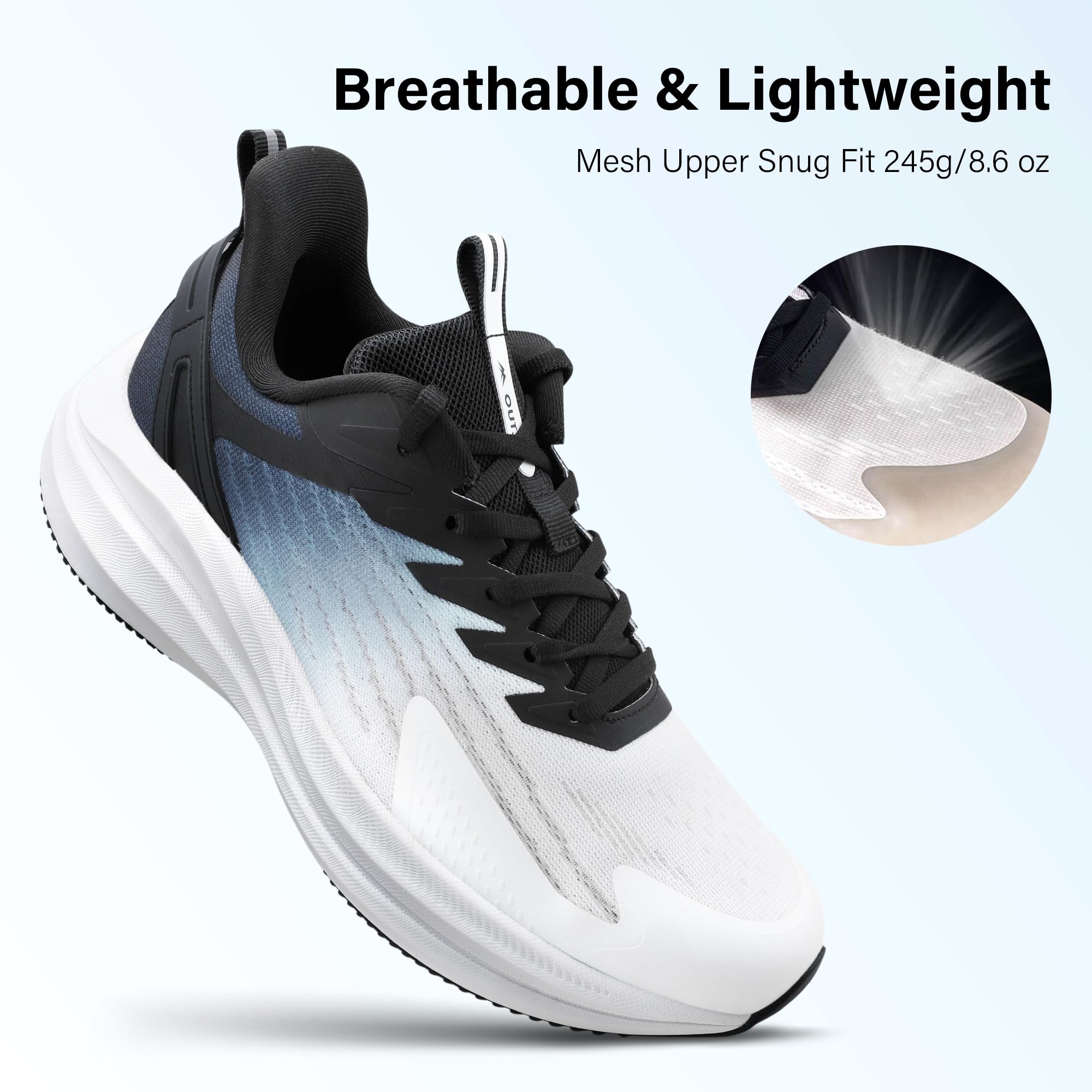 OUTJET Men's Road Running Shoes Lightweight Cushioning Athletic Walking Sneakers - Comfortable Non Slip Jogging Outdoor Gym Workout Tennis Shoes Active5K Black