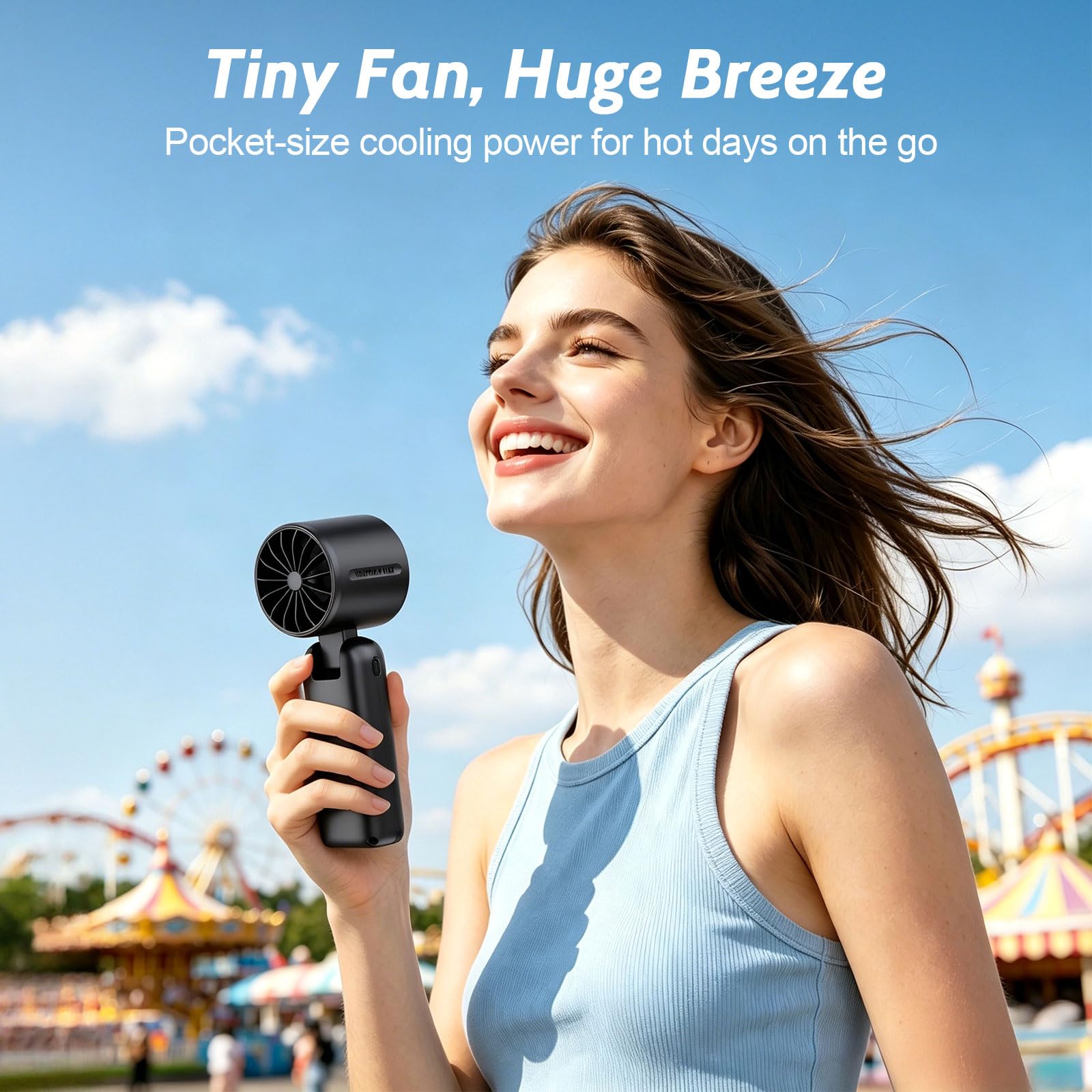 Portable Handheld Turbo Fan, 5000mAh USB-C Rechargeable Mini Pocket Fan with 1-100 Speeds, LED Display, Strong Airflow,12H Runtime, 3 in 1 Hand Fan for Travel, Outdoor, Beach, Gifts for Women, Men