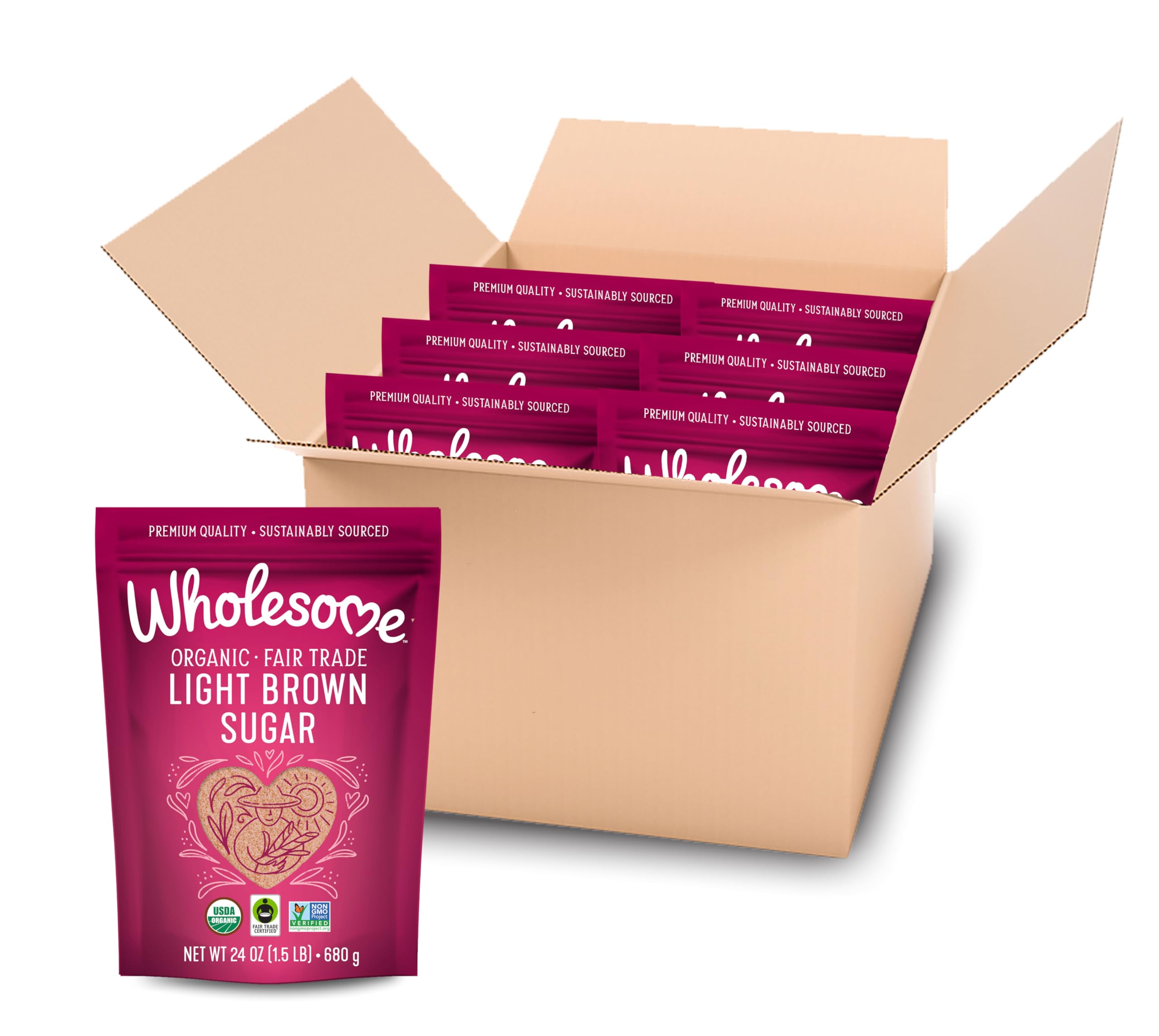 Wholesome Fair Trade Organic Light Brown Sugar, 24oz, 6-Pack