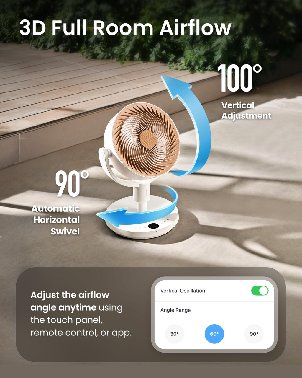 SwitchBot Smart Pedestal Fan, Rechargeable Oscillating Standing Fan for Bedroom, Corded & Cordless, Adjustable Height Floor & Desk Fan, 22dB, Remote & App, Works with Alexa,Google Home,HomeKit,Matter