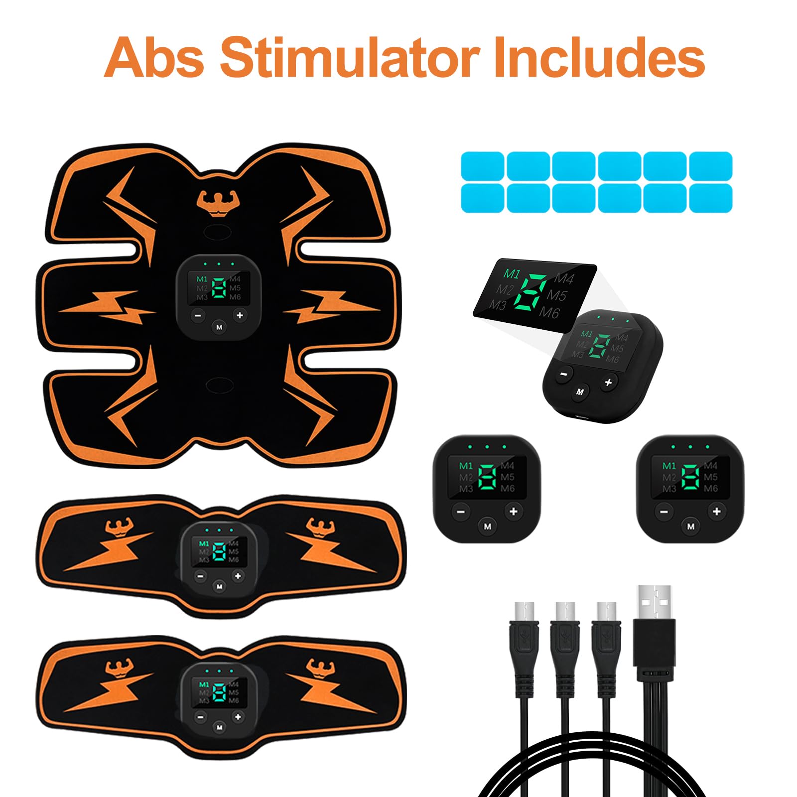 Electronic Muscle Stimulator, Abs Stimulator, EMS Abdominal Muscle Stimulator,Muscle Trainer,USB Rechargeable Gear for Abdomen/Arm/Leg, Ab Stimulator Equipment for Men Women,12 Free Gel Pads