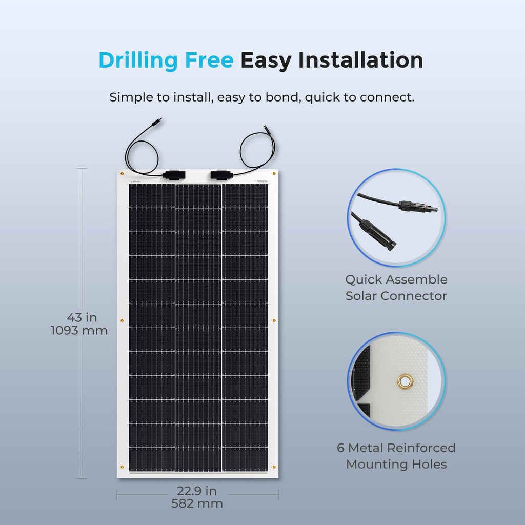 Renogy Flexible Solar Panel 100 Watt 12 Volt Monocrystalline Semi-Flexible Bendable Mono Off-Grid Charger for Marine RV Cabin Van Car Uneven Surfaces