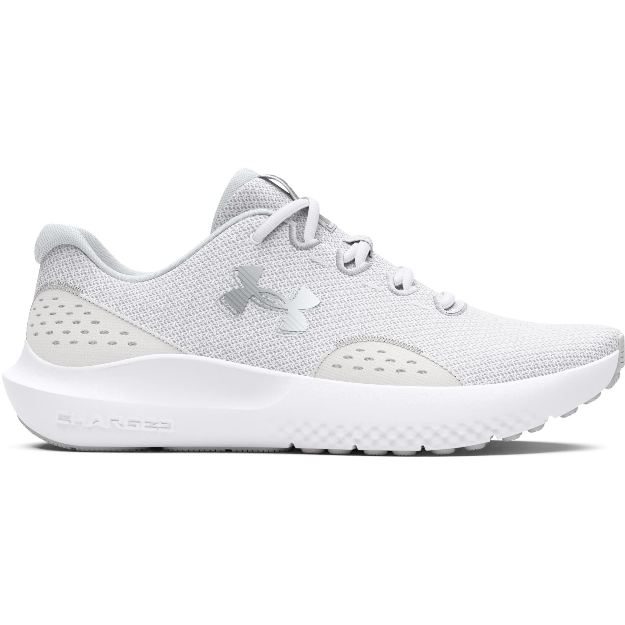 Under Armour Women's Charged Surge 4, (100) White/Distant Gray/Metallic Silver, 8.5, US