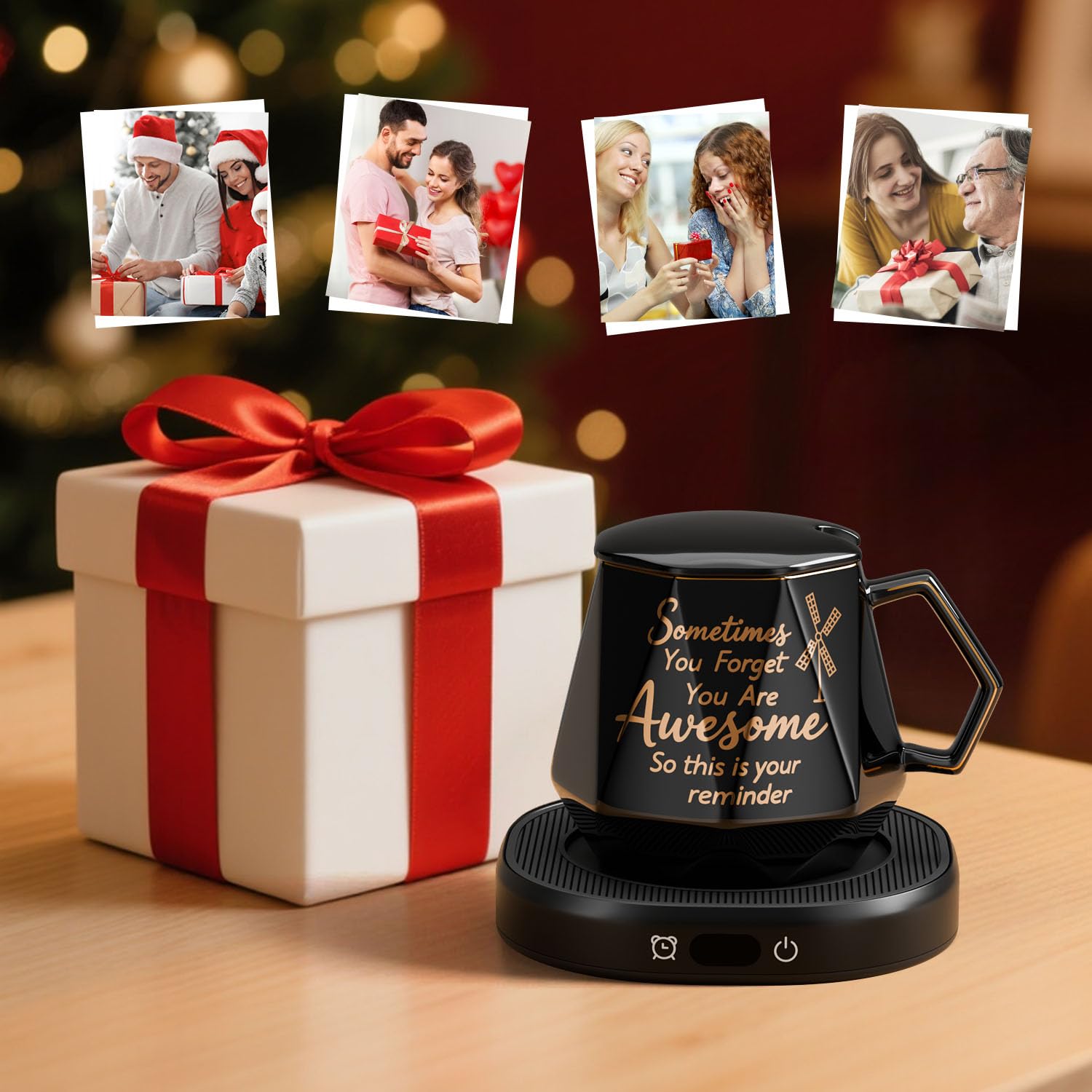 You're Awesome Coffee Mug Warmer Set, Smart Electric Coffee Cup Warmer for Desk Office, 4 Temperature Setting & 8H Auto Shut Off Candle Heater Beverage Coffee Warmer Birthday Thank You Gifts for Women