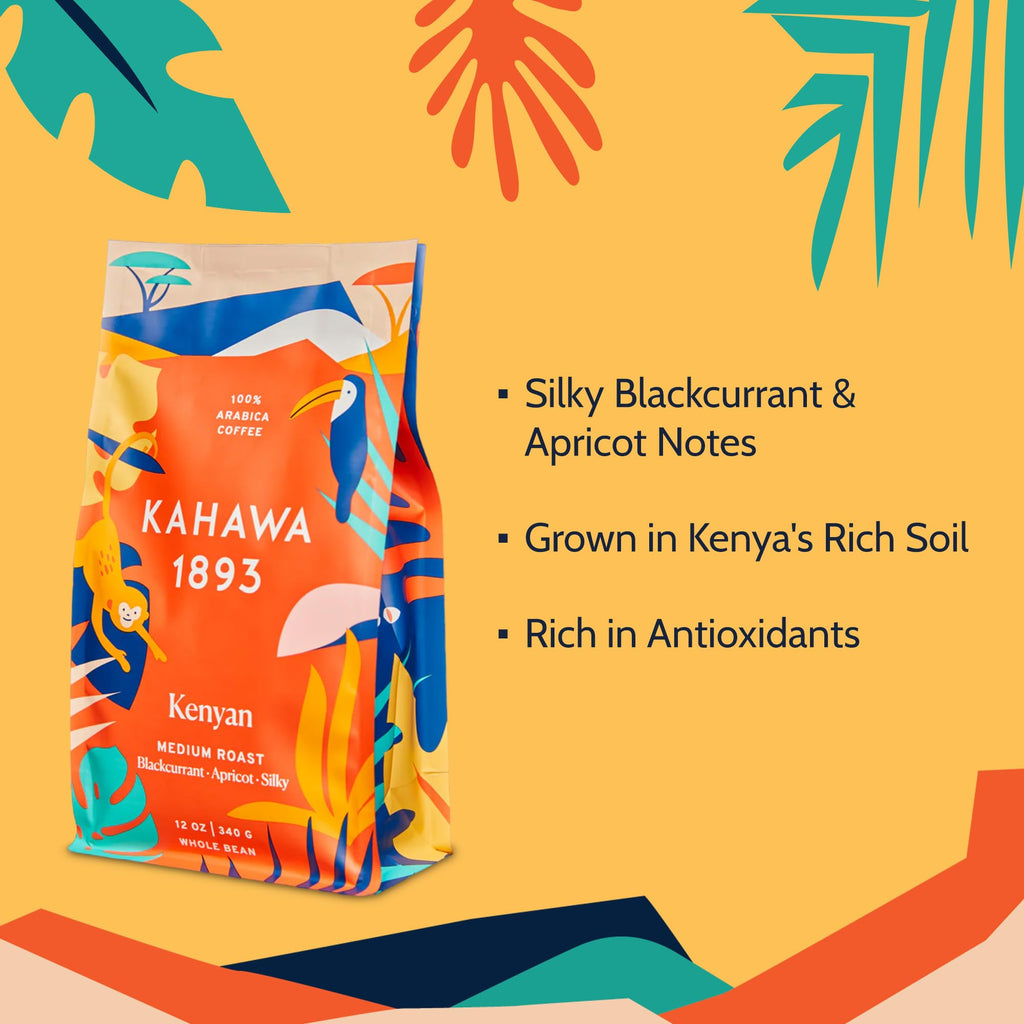 Kahawa 1893 Whole Bean Coffee Medium Roast Kenyan Blend 12 Oz - As Seen on Shark Tank, High Antioxidants, Naturally Sweet, Organically Grown, Ethically & Sustainably Sourced