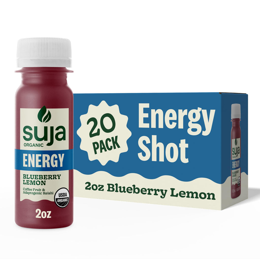 Suja Organic Energy Shot with Coffee Fruit & Reishi Mushroom | 100mg Natural Caffeine | Functional Shots | Cold-Pressed Juice with Live Probiotics | Plant-Based & Gluten Free