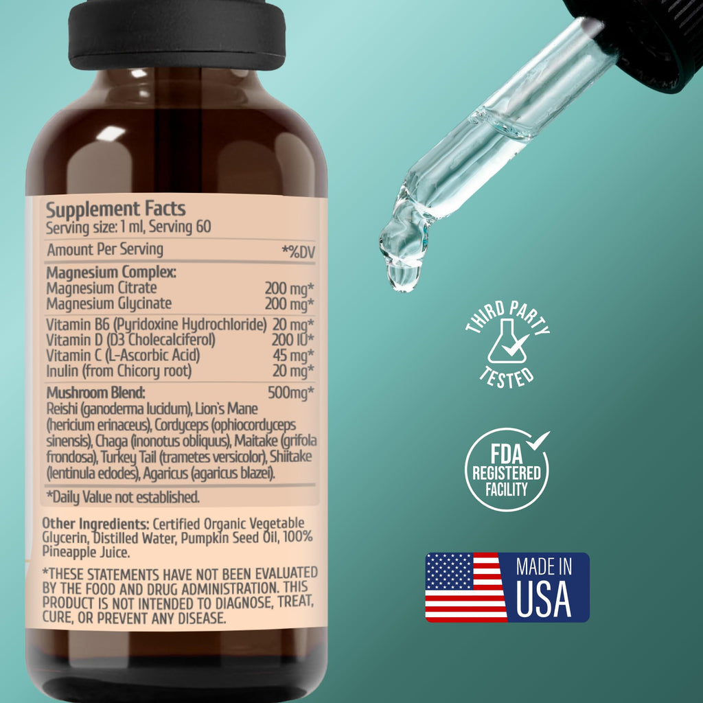 Project Anti-Aging Shroom Sane Liquid Drops with Lion’s Mane Mushroom Supplement Drops – 8 Mushroom Complex Tincture with Reishi, Cordyceps, Turkey Tail & Magnesium – USDA Organic, Vegan,