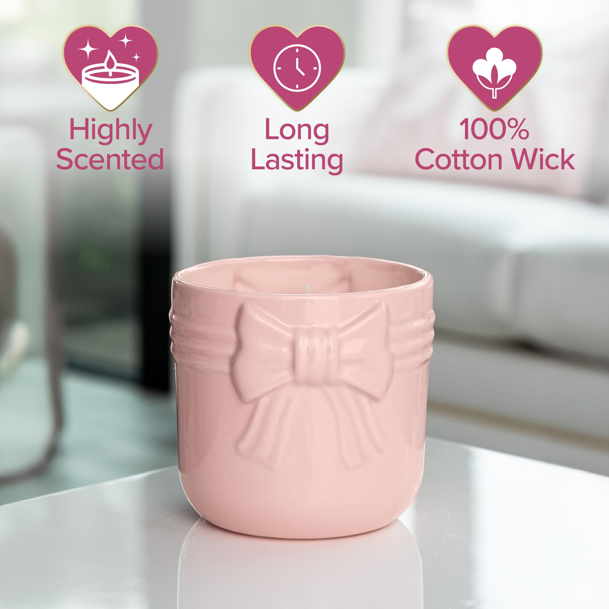 Paris Hilton Cupcake Sprinkles Scented Candle, Pink Ceramic Vessel with Embossed Bow Detail, Premium Plant Wax Blend, Cotton Wick, 22-Ounce