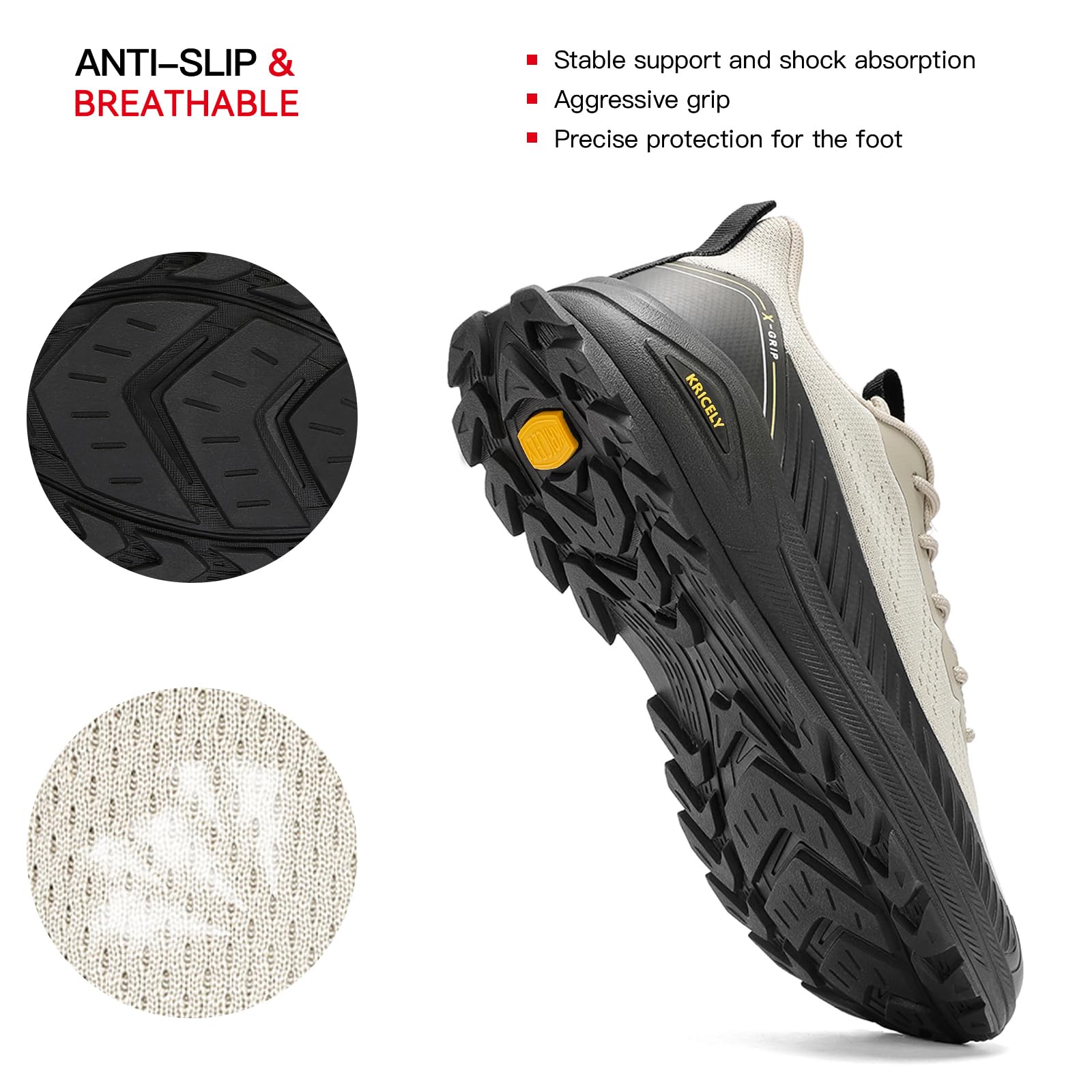 Kricely Men's Trail Running Shoes Non Slip Hiking Trekking Shoes Cross Training Tennis Shoes Breathable Shock Absorbing Sneakers Lightweight Workout Footwear Outdoor Gym Jogging Khaki Size 12