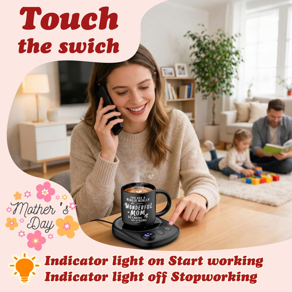 KitchekShop Coffee Mug Warmer - Fastest Heating & Highest Temperature, Coffee Cup Warmer for Desk Auto Shut Off, 4 Temp Settings & 1-12H Timer, Smart Electric Beverage Warmer for Coffee (Glossy Black)