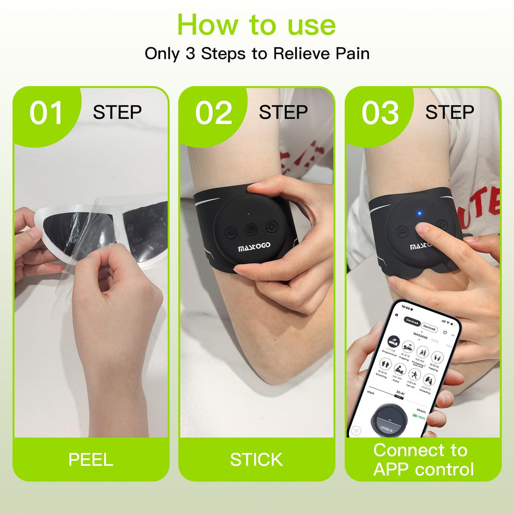 MASTOGO Wireless TENS Unit, Dual Host Muscle Stimulator with APP Control Up to 26 Modes, for Pain Relief, Portable and Rechargeable TENS Unit Muscle Stimulator