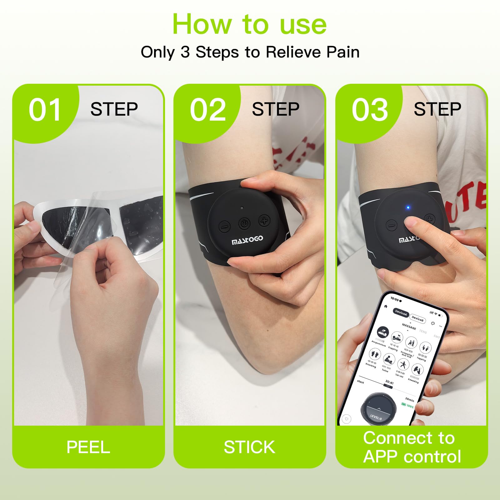 MASTOGO Wireless TENS Unit, Dual Host Muscle Stimulator with APP Control Up to 26 Modes, for Pain Relief, Portable and Rechargeable TENS Unit Muscle Stimulator