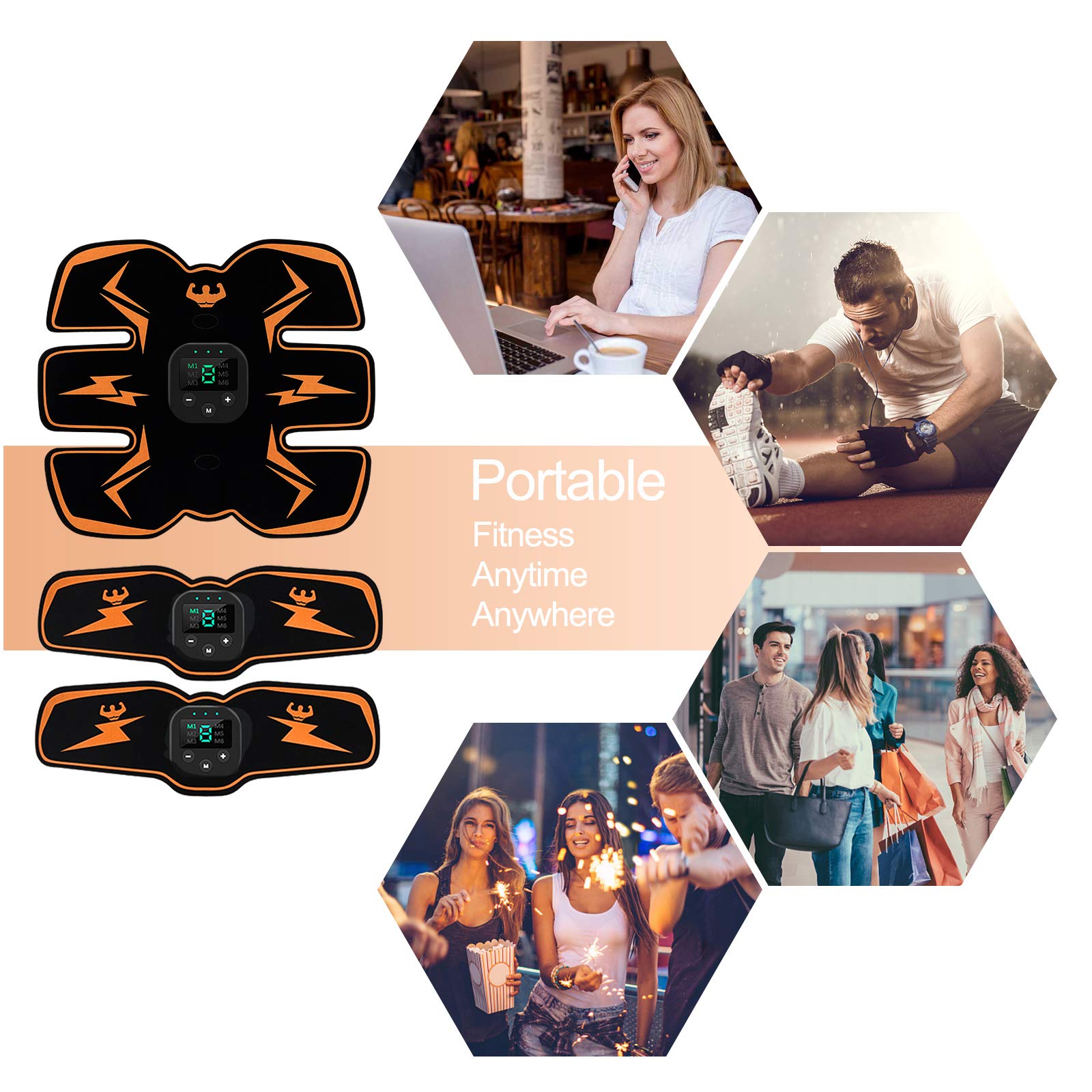 Electronic Muscle Stimulator, Abs Stimulator, EMS Abdominal Muscle Stimulator,Muscle Trainer,USB Rechargeable Gear for Abdomen/Arm/Leg, Ab Stimulator Equipment for Men Women,12 Free Gel Pads