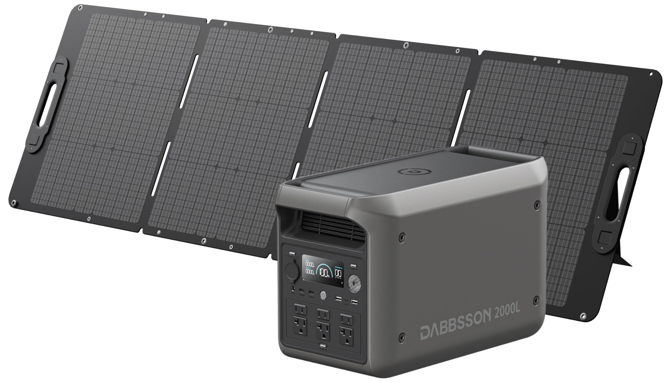 DABBSSON 2048Wh Solar Generator with 210W Solar Panel, Semi-Solid LiFePO4 Battery w/6 2200W AC Output, Compact&Lightweight, Recharge 80% in 1.5 Hr, 2000L Portable Power Station for Camping/Home/RV