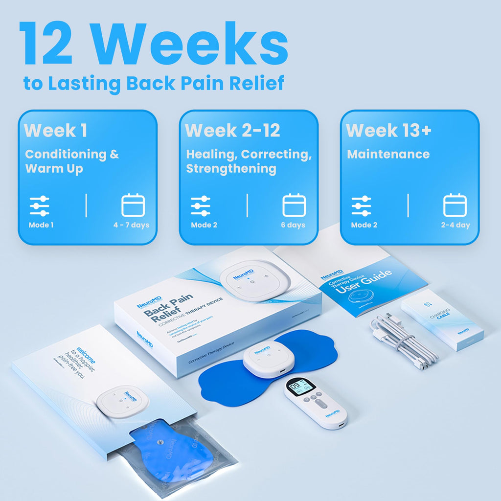 NeuroMD: Corrective Therapy Device for Back Pain - FSA-HSA Eligible NMES Wireless Muscle Stimulator for Pain Relief: 2 Studied Modes for Targeted Back Pain, Muscle Strengthening & Sciatica Support