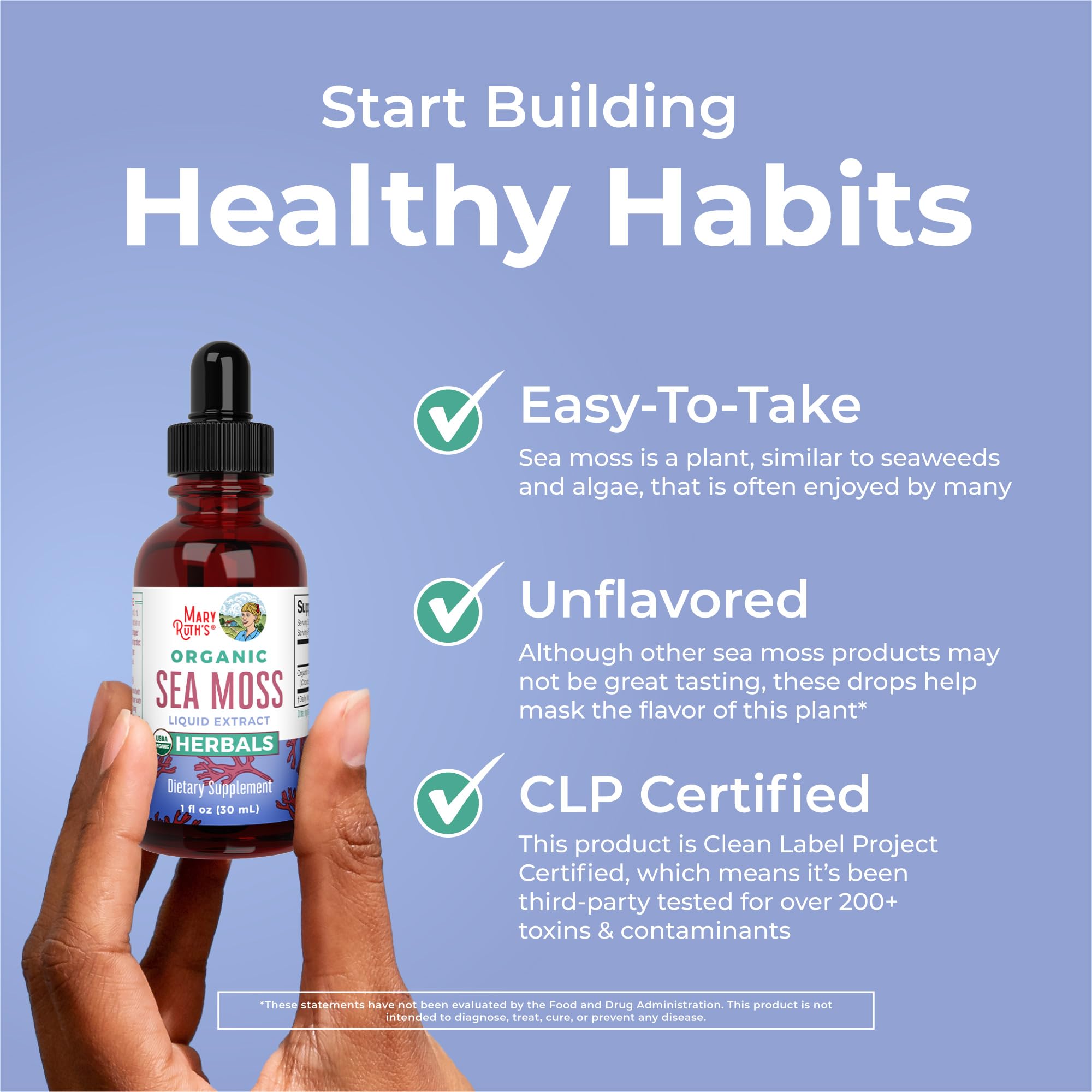 MARYRUTH'S Organic Irish Sea Moss Liquid Drops | Chondrus Crispus | Wild Harvested | Organic Irish Moss Formulated for Adults & Kids Ages 14+ | Unflavored | Sugar Free | Vegan | Non-GMO | 1 Fl Oz
