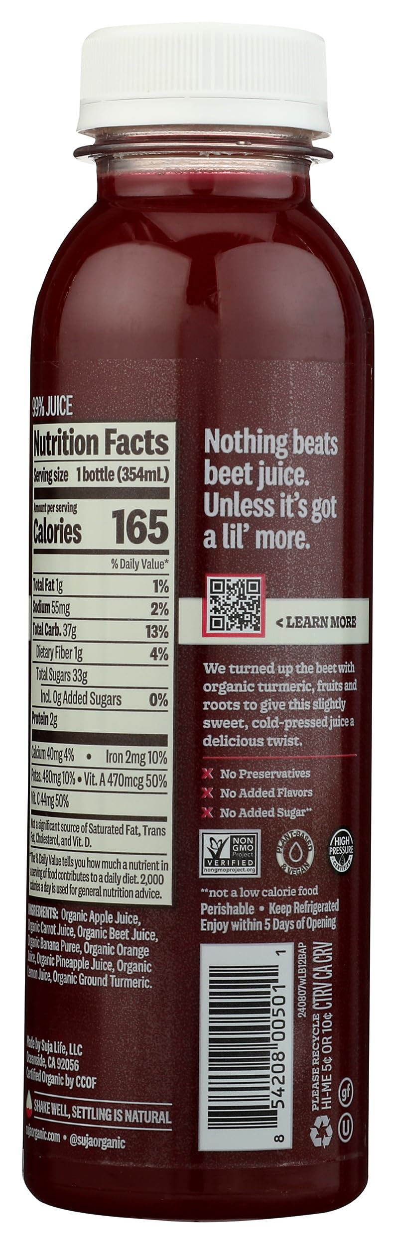 SUJA Organic Sweet Beets Apple Juice, 12 Fl Oz