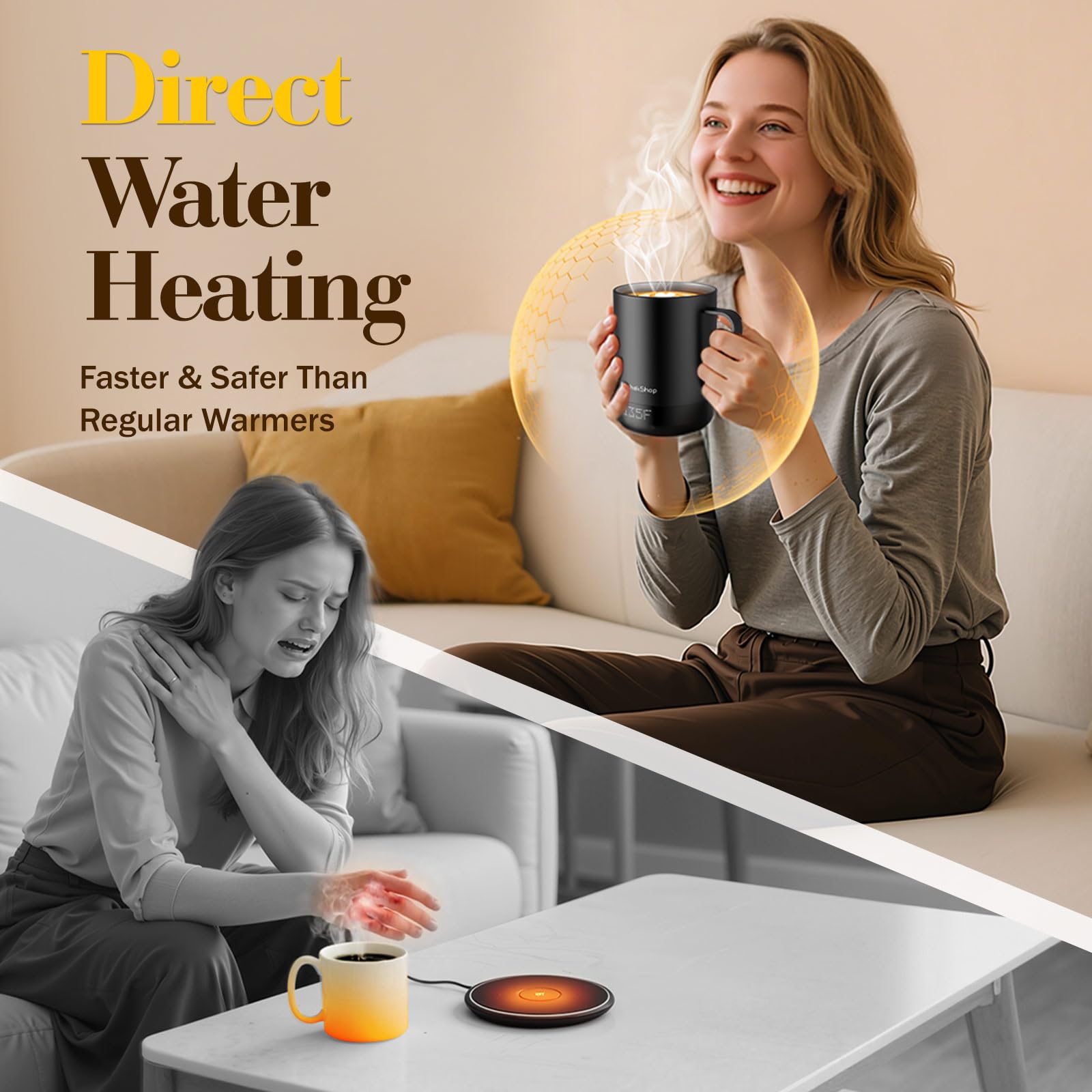 KitchekShop 14oz Smart Coffee Mug Warmer - Self-Heating Mug with App Control, 160℉ Temperature Control, 150-Min Battery, Rechargeable Heated Mug Warmer for Home Office, Ideal Gifts for Dad Mom