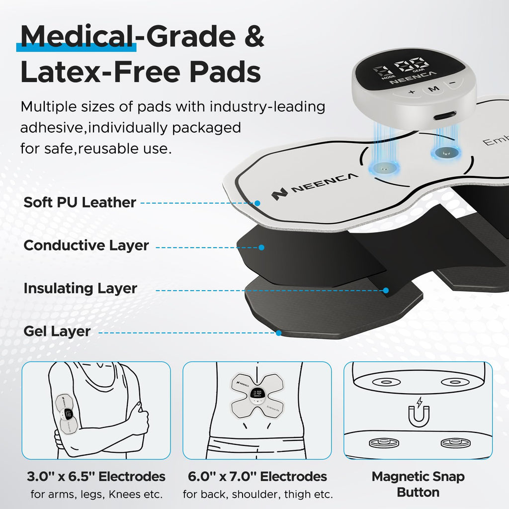NEENCA Wireless TENS Unit Muscle Stimulator, Smart Rechargeable TENS EMS Muscle Massager for Knee/Shoulder/Back Pain Relief. 4 TENS Pads with Remote Control for Physical Therapy,9 Modes 19 Intensities