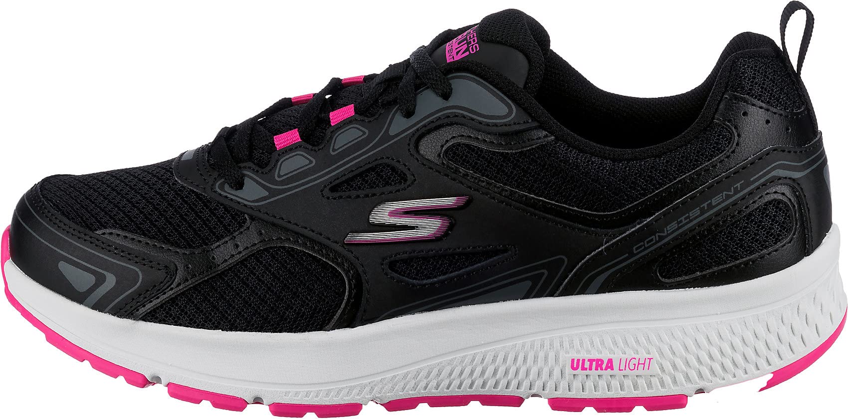 Skechers Women's Go Run Consistent Sneaker, Black/Pink, 10 Wide
