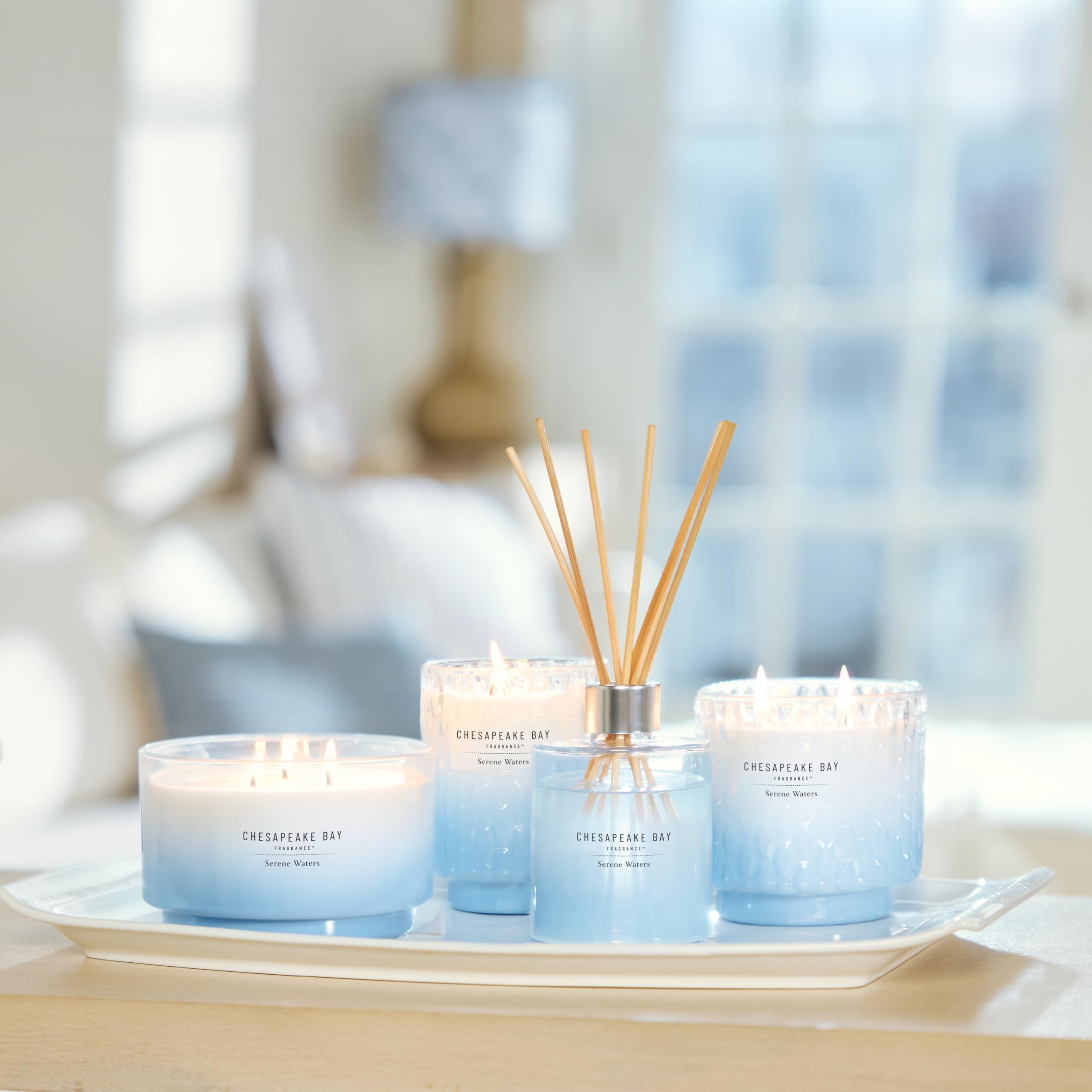 Chesapeake Bay, 11oz Serene Waters Scented Candle, Mood Evoking Fragrance, Textured Sea Glass-Inspired Jar, Premium Soy Blend Wax with Essential Oils, Coastal Fragrance for Home Décor or Gifting