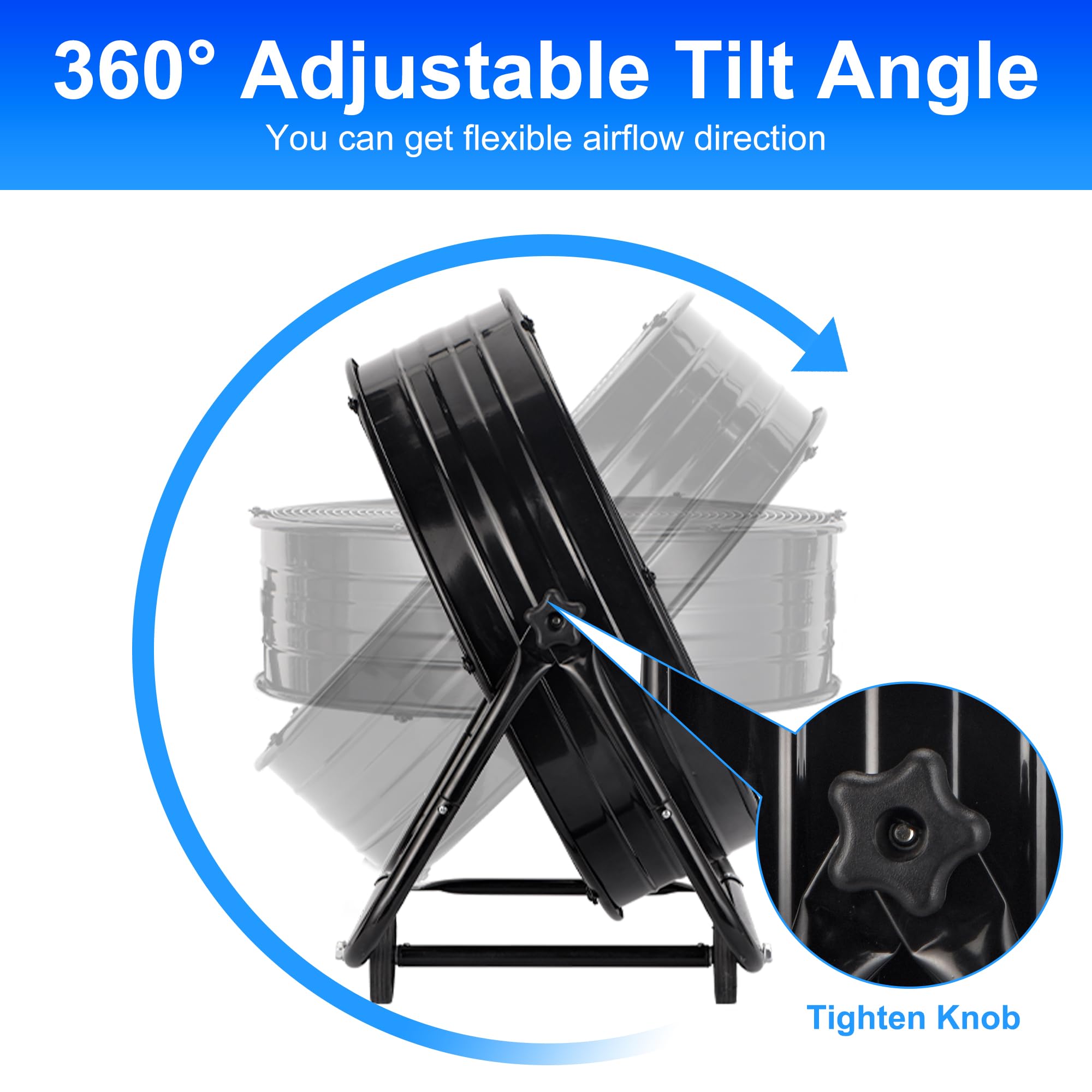 AKIRES 40 Inch Industrial Drum Fan,24800 CFM High Velocity Floor Fan With 360°Adjustable Tilt,Heavy Duty Metal Fan with 1200 Sq.ft,3 Speed,Electric Fan For Commercial,Factory,Basement(Black)