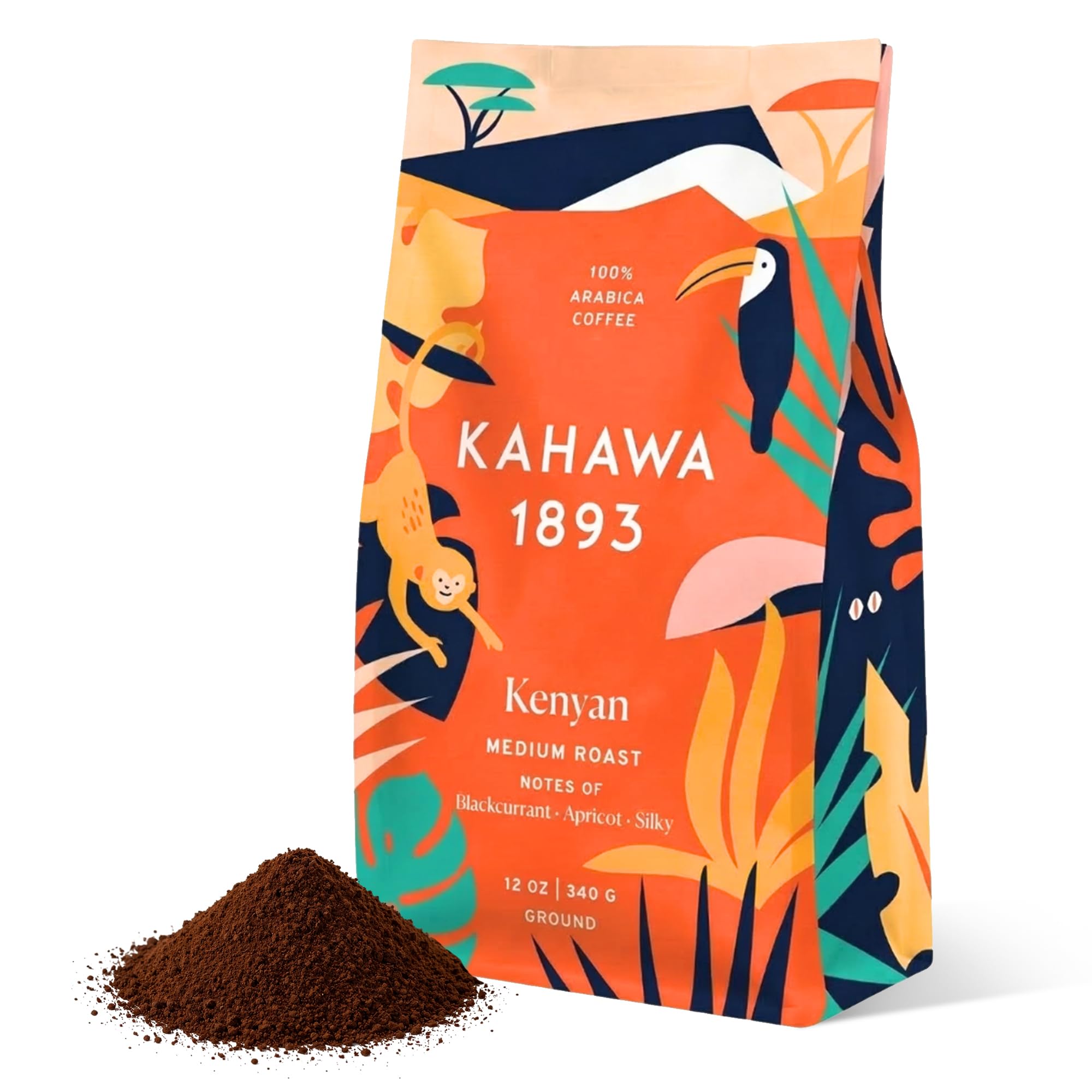 Kahawa 1893 Ground Coffee Medium Roast Kenyan Blend 12 Oz - As Seen on Shark Tank, High Antioxidants, Naturally Sweet, Organically Grown, Ethically & Sustainably Sourced