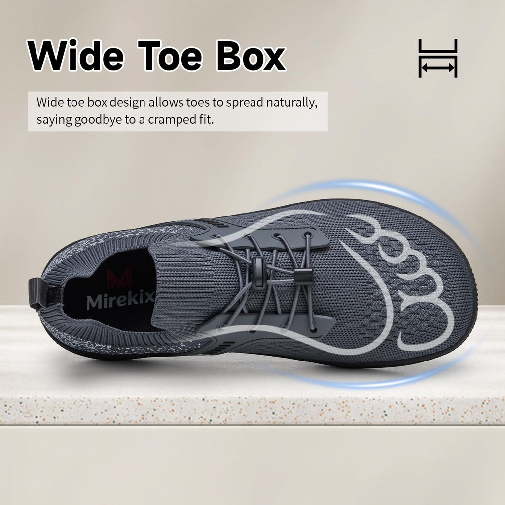 Mirekix Barefoot Shoes for Men, Wide Toe Box Zero Drop Minimalist Sneakers,Lightweight Breathable Walking Shoes for All-Day Comfort & Natural Foot Movement(grey43)