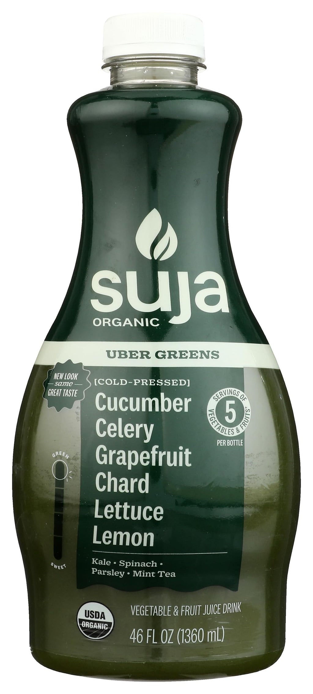 Suja Organic Cold-Pressed Uber Greens, Green Juice full of Leafy Green Cucumber, Celery, Chard, Lettuce, Kale & Grapefruit, Vegan, Plant-Based & USDA Certified (46 Fl Oz)