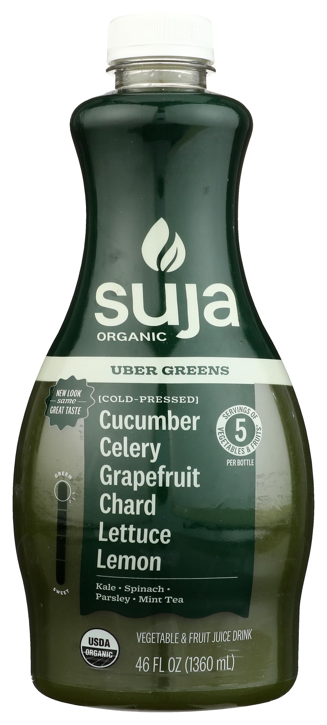 Suja Organic Cold-Pressed Uber Greens, Green Juice full of Leafy Green Cucumber, Celery, Chard, Lettuce, Kale & Grapefruit, Vegan, Plant-Based & USDA Certified (46 Fl Oz)
