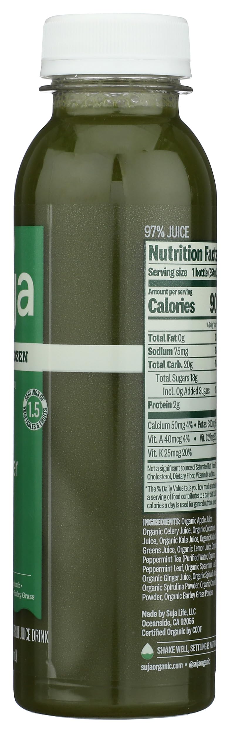 Suja Organic Mighty Dozen, Celery, Cucumber, Kale, Collard Greens, Apple, 12 Fl Oz Bottle