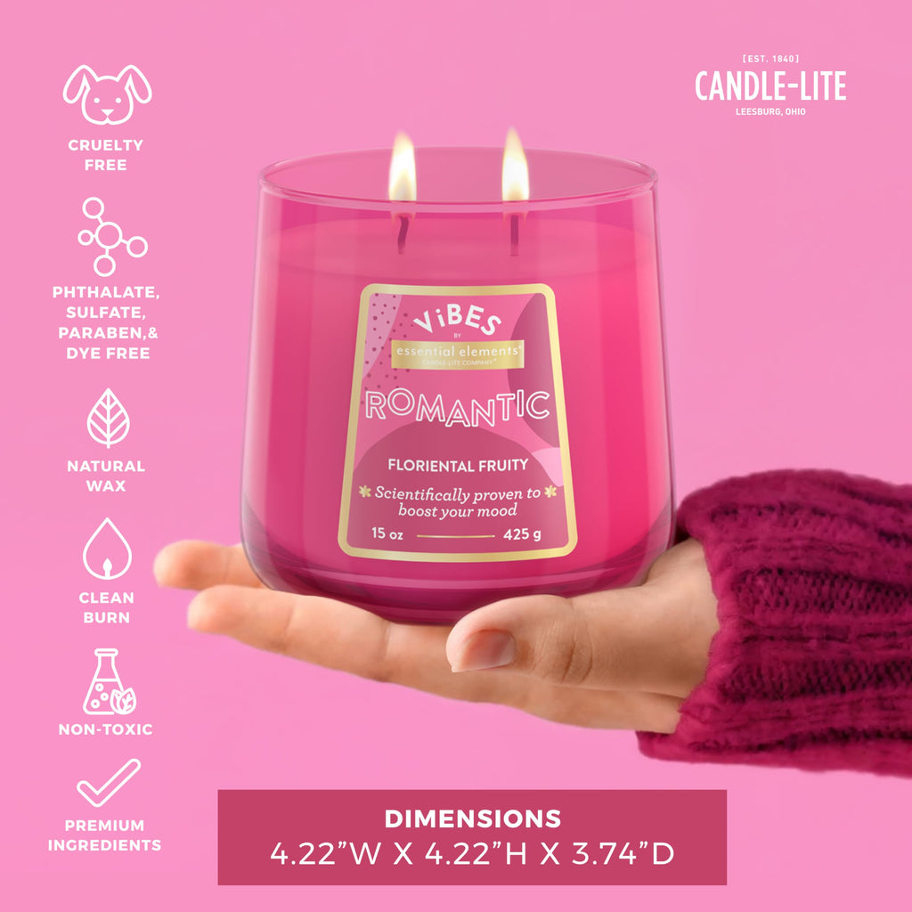 Candle-Lite Vibes Floriental Fruity Mood-Enhancing Scented Candles, 15 oz Jar, Aromatherapy, Proudly Poured in the USA, 2-Wick, 86 Hours Burn Time, Perfect Relaxation Gift