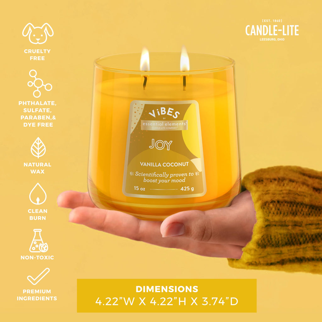 Candle-Lite Vibes Vanilla Coconut Mood-Enhancing Scented Candles, 15 oz Jar, Aromatherapy, Proudly Poured in The USA, 2-Wick, 86 Hours Burn Time, Perfect Relaxation Gift