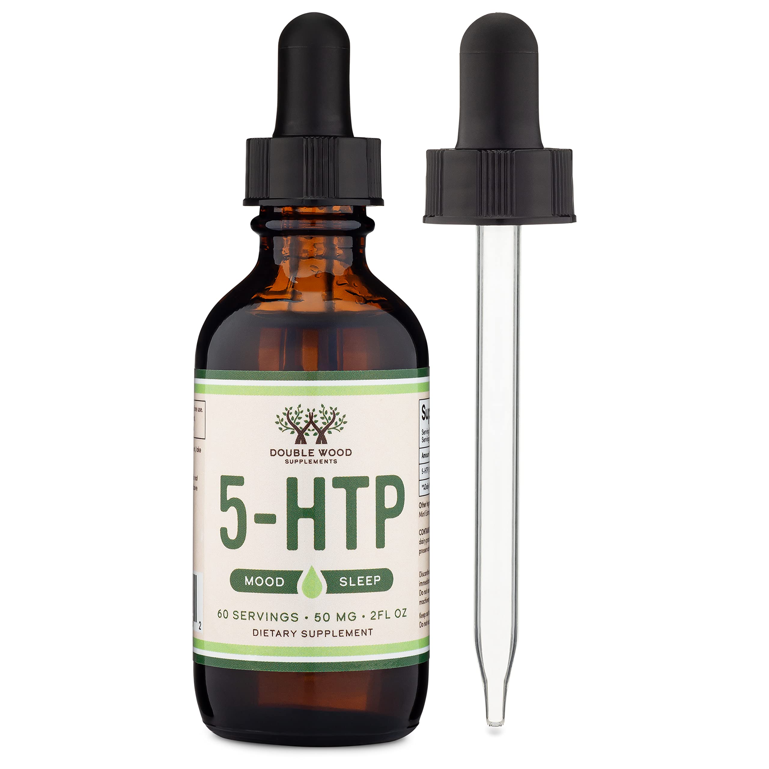 5HTP Liquid Drops - More Absorbable and Effective Than 5 HTP Capsules (60 Servings of 50mg 99%+ 5-HTP) Serotonin Supplement for Mood, Sleep, and Relaxation by Double Wood