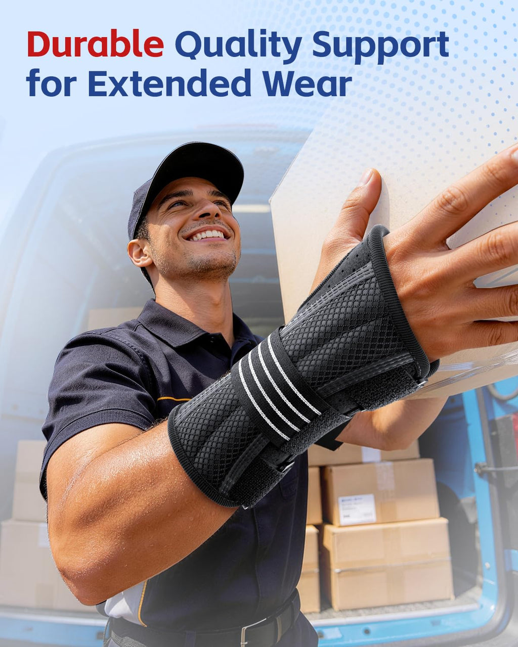 FEATOL Lightweight Carpal Tunnel Wrist Brace for Daily Work, 7 inches Comfortable & Adjustable Night Support for Women Men, Hand Brace With Splint Pain Relief for Tendonitis, Sprains, Arthritis, Right Hand, Medium